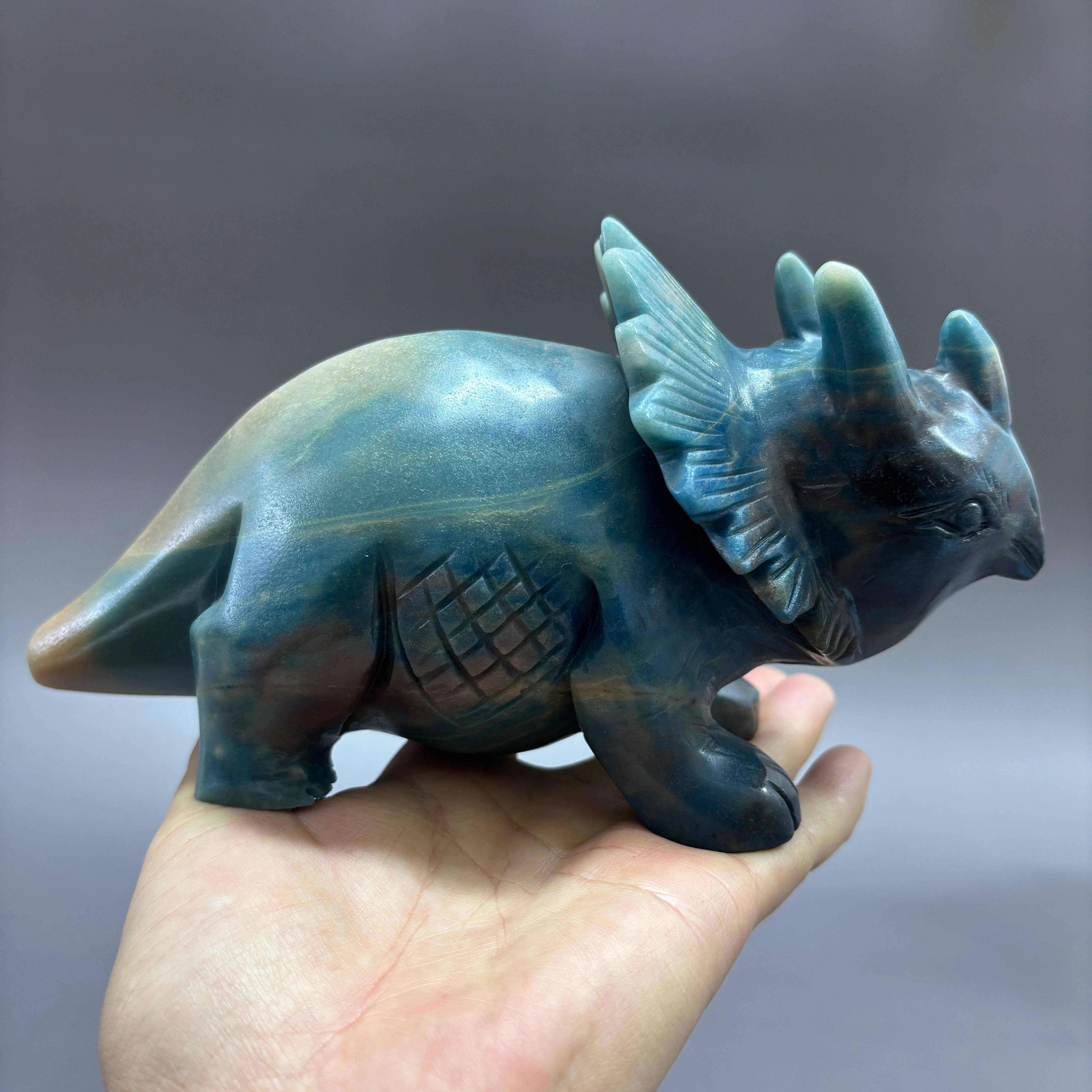 Triceratops Dinosaur Natural Trollite Crystal Carving Table Decor Gift Home Decor