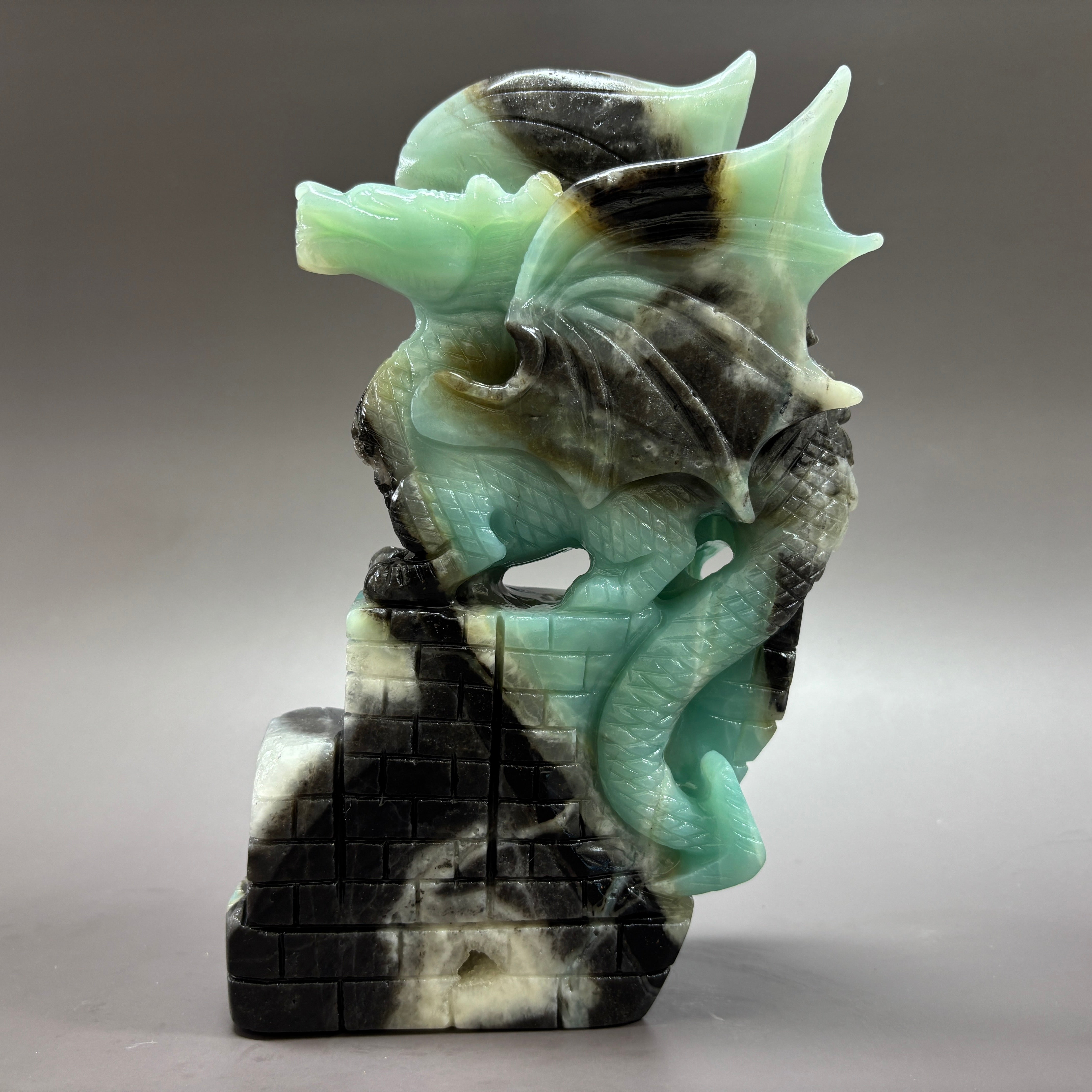 Flying Dragon Natural Caribbean Calcite Crystal Carving Table Decor Gift Home Decor