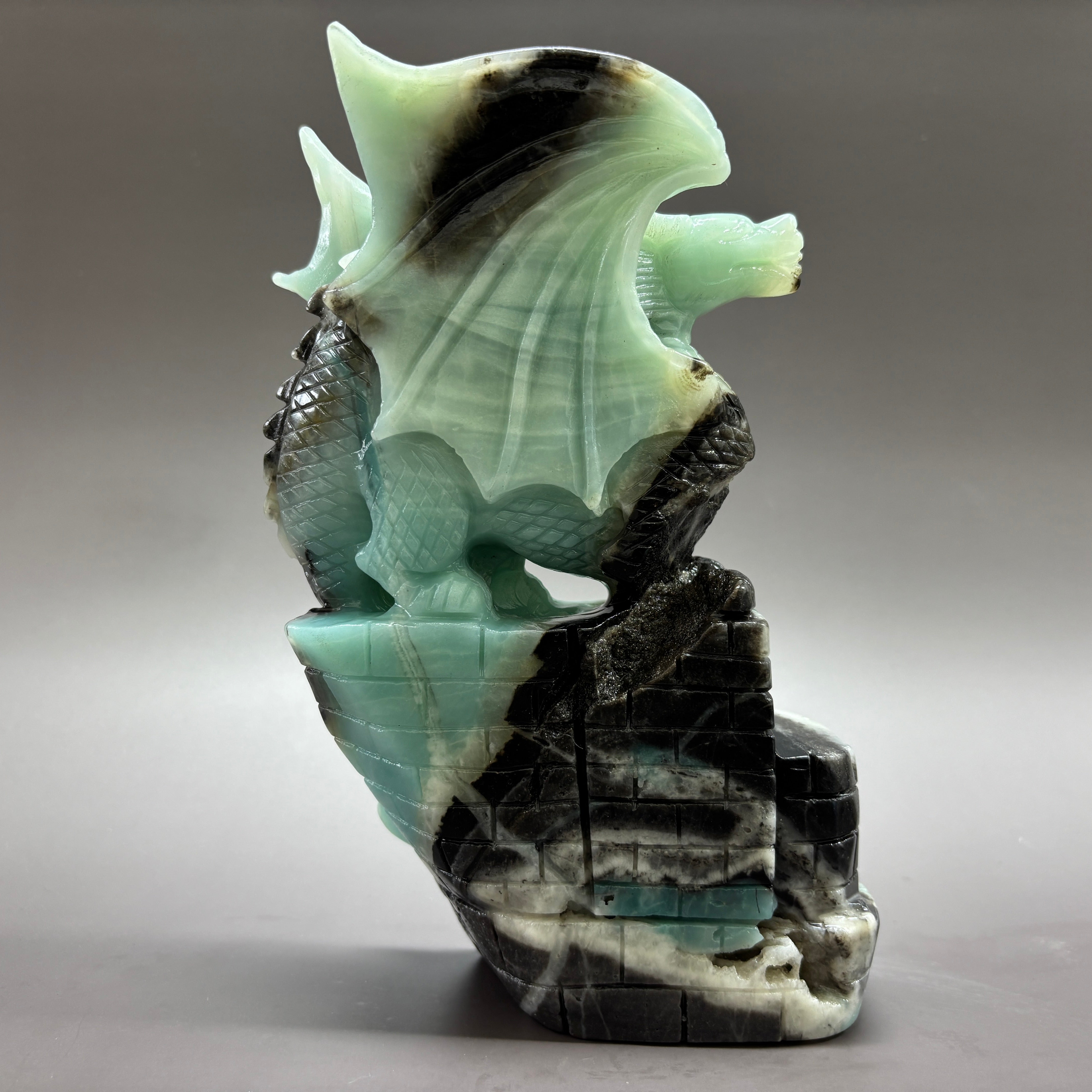 Flying Dragon Natural Caribbean Calcite Crystal Carving Table Decor Gift Home Decor