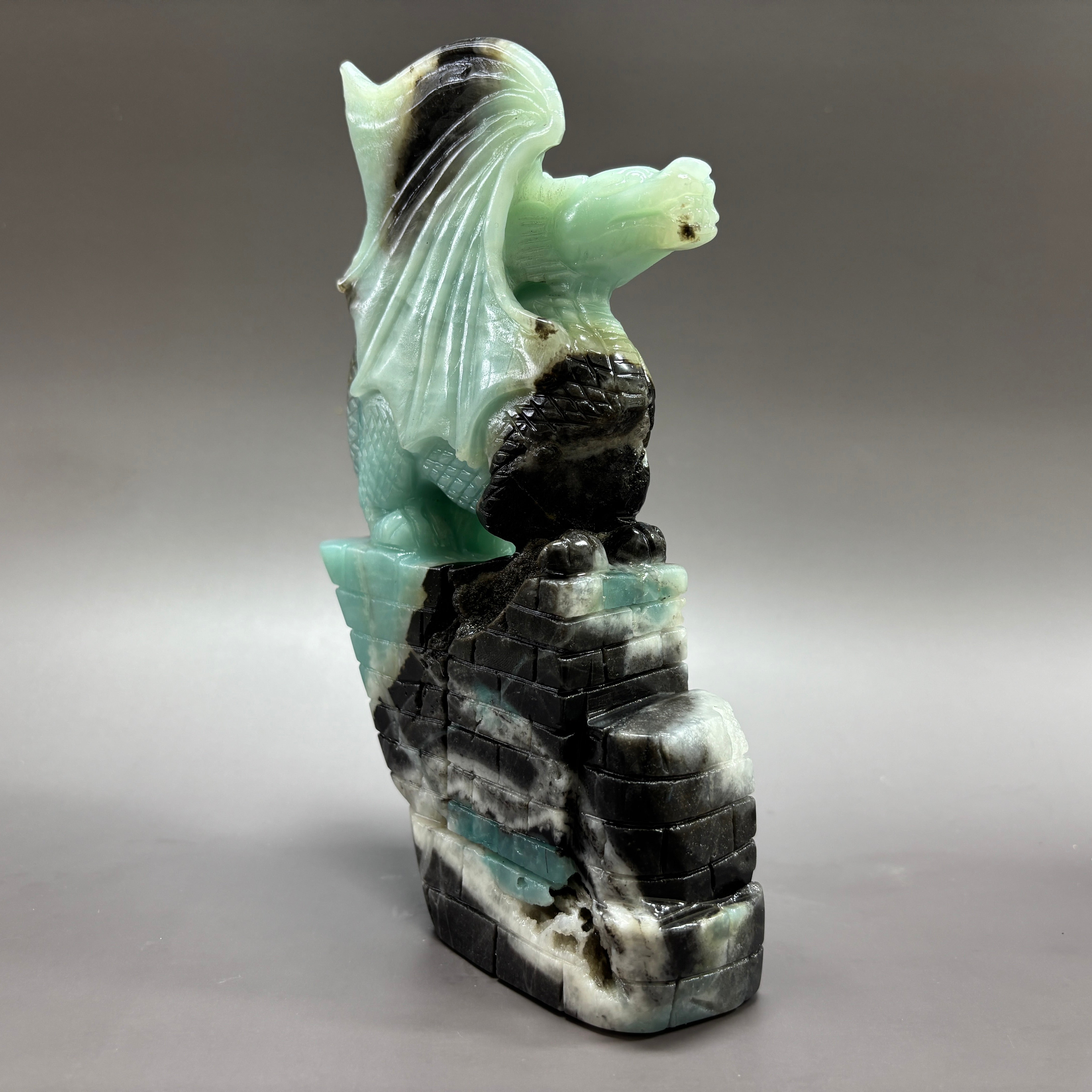 Flying Dragon Natural Caribbean Calcite Crystal Carving Table Decor Gift Home Decor