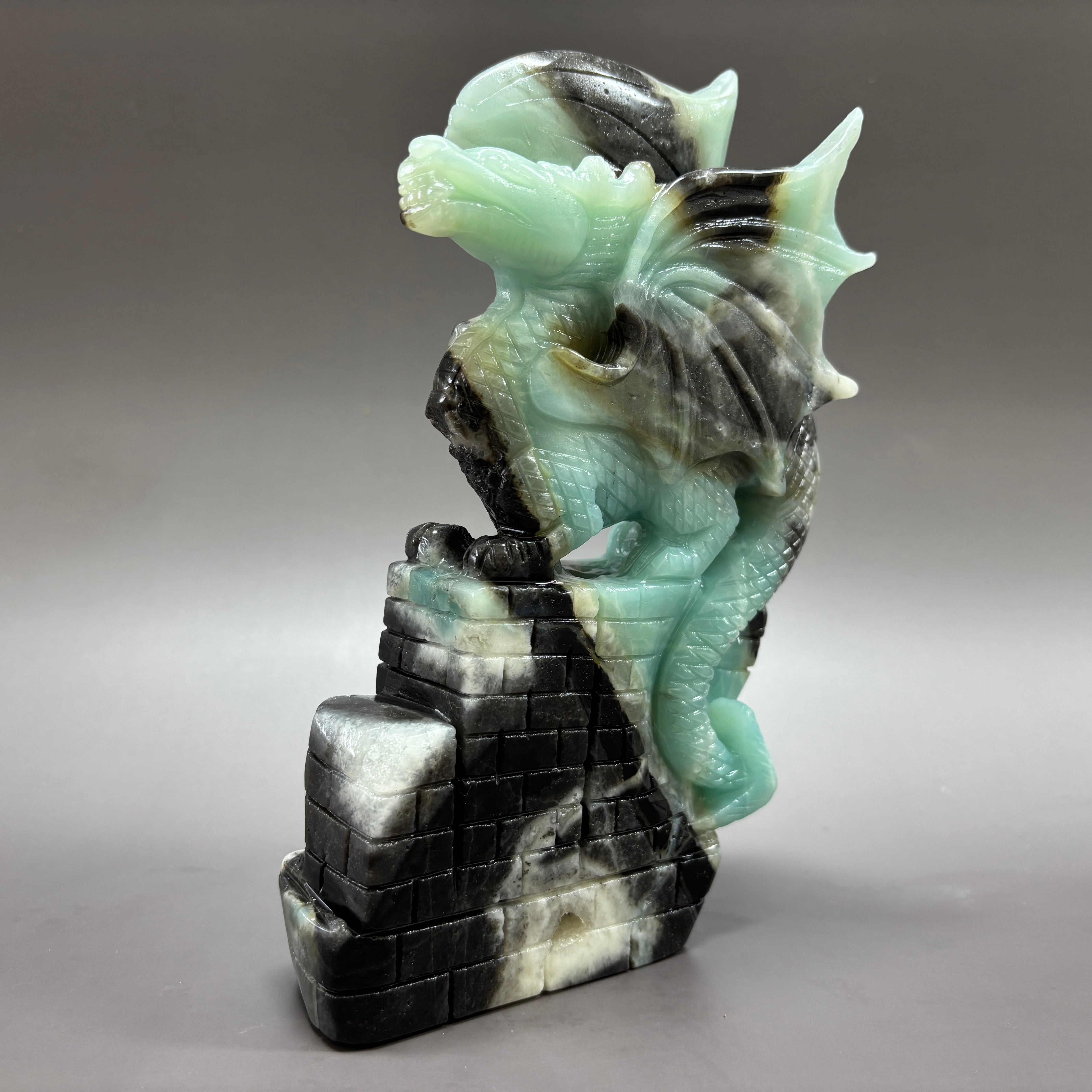 Flying Dragon Natural Caribbean Calcite Crystal Carving Table Decor Gift Home Decor