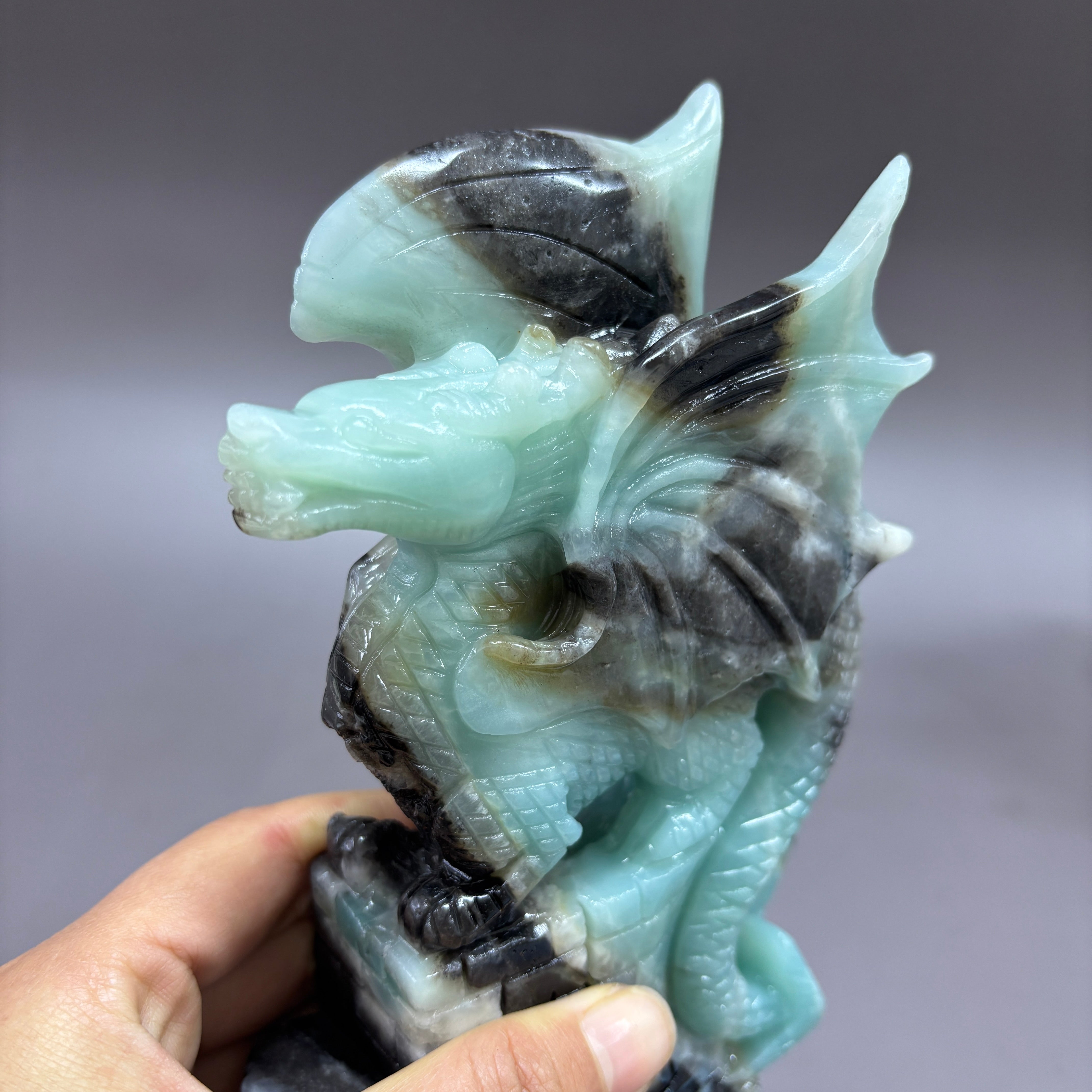 Flying Dragon Natural Caribbean Calcite Crystal Carving Table Decor Gift Home Decor