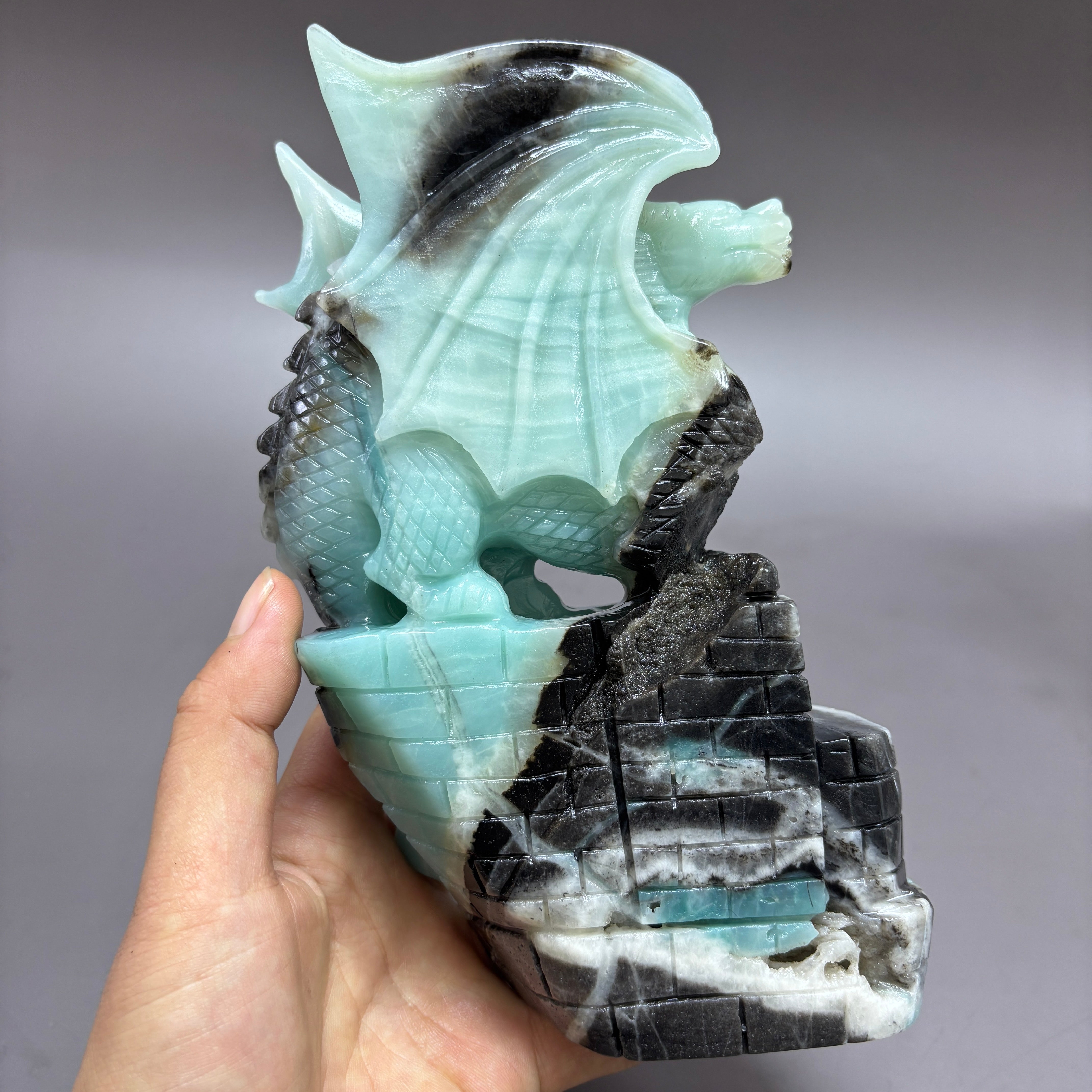 Flying Dragon Natural Caribbean Calcite Crystal Carving Table Decor Gift Home Decor