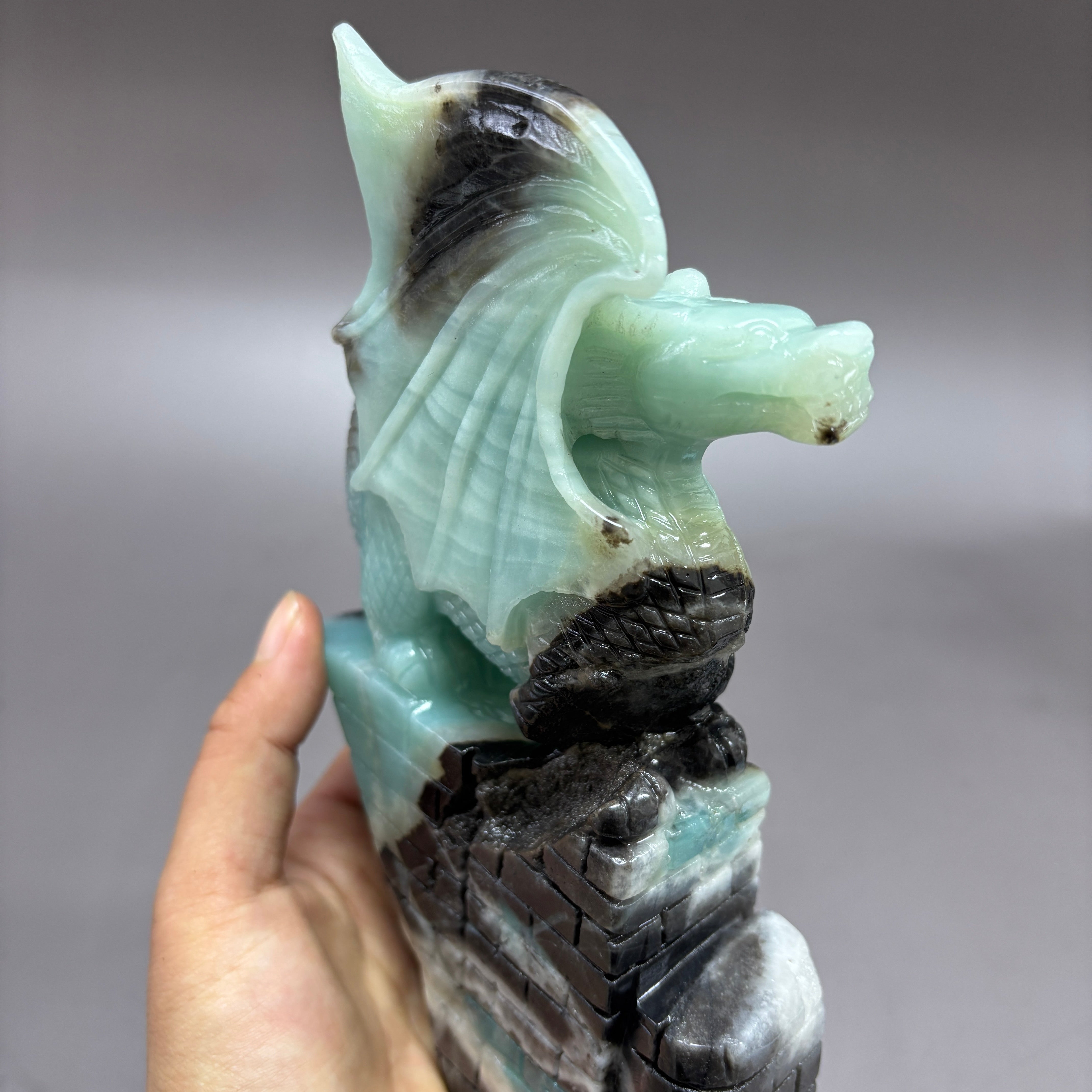 Flying Dragon Natural Caribbean Calcite Crystal Carving Table Decor Gift Home Decor