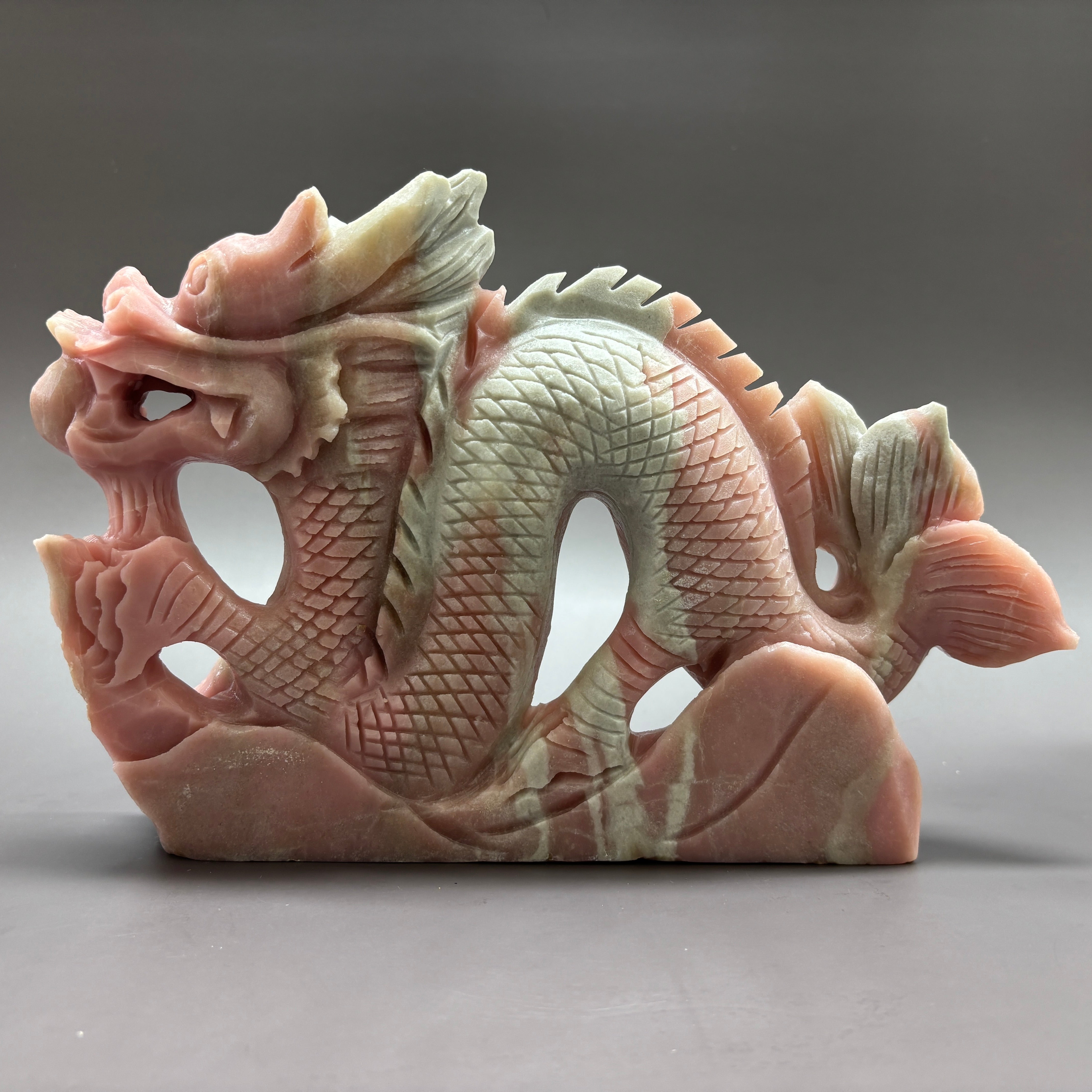 Dragon Natural Pink Opal Hand Carved Crystal Carving Table Decor Gift Home Decor