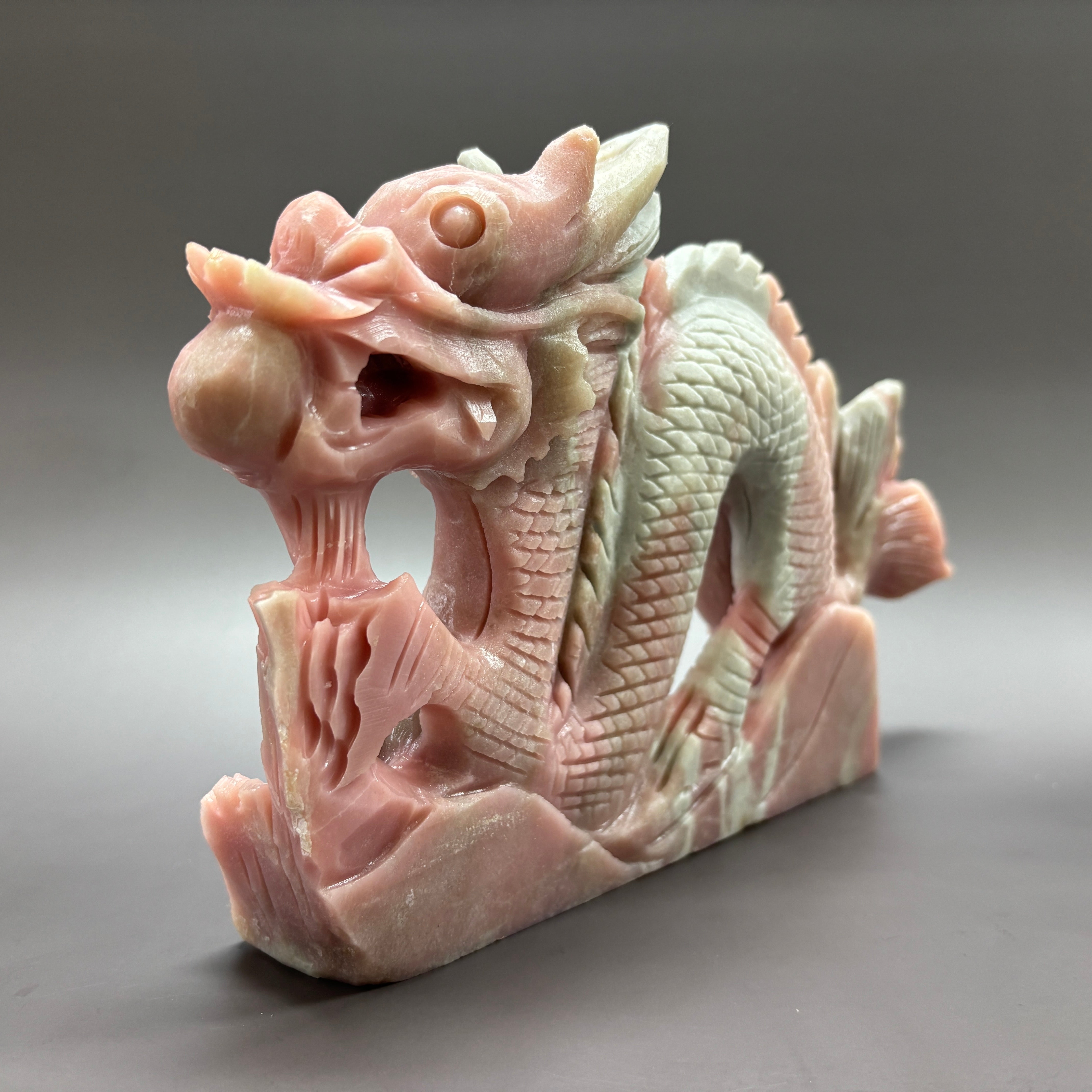Dragon Natural Pink Opal Hand Carved Crystal Carving Table Decor Gift Home Decor