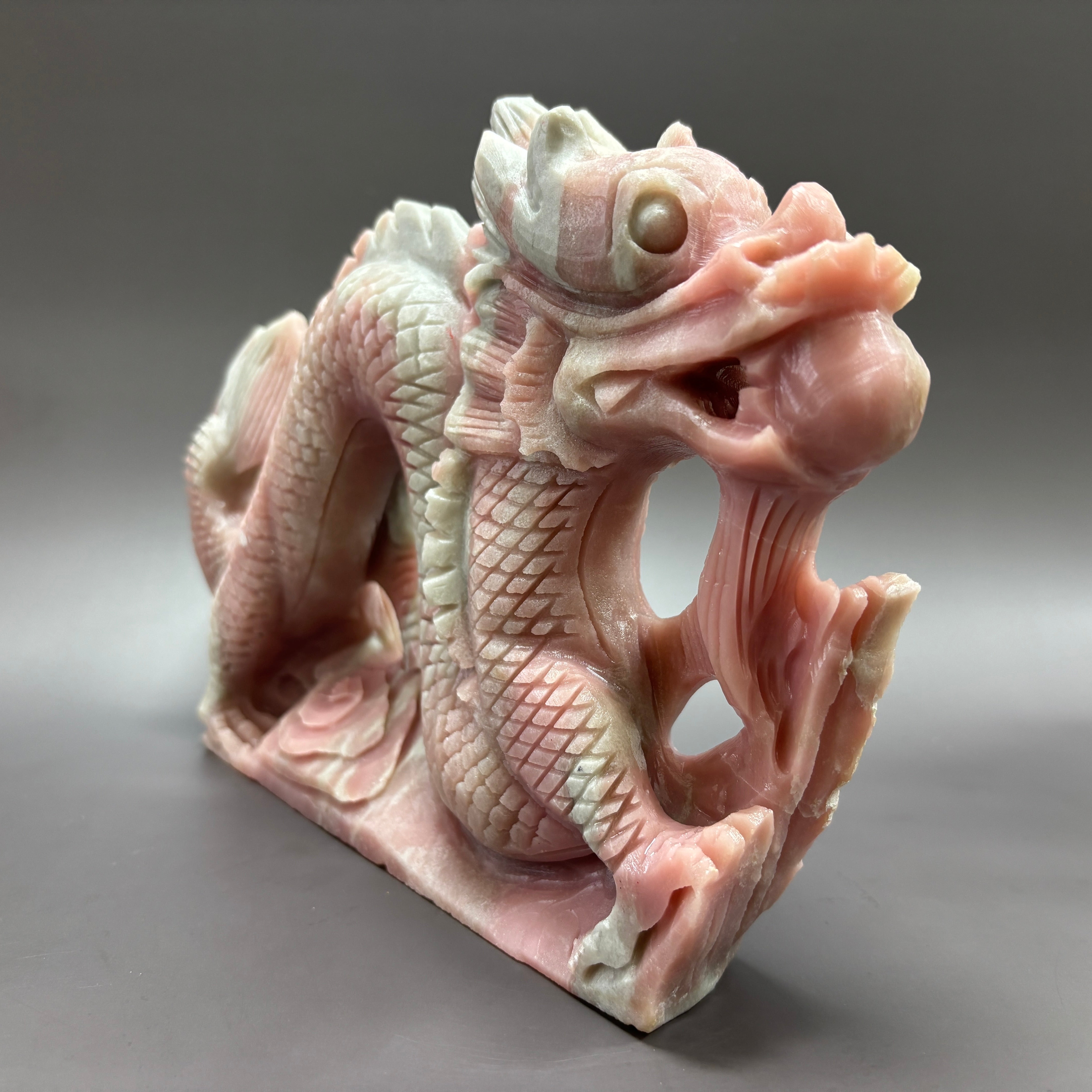 Dragon Natural Pink Opal Hand Carved Crystal Carving Table Decor Gift Home Decor