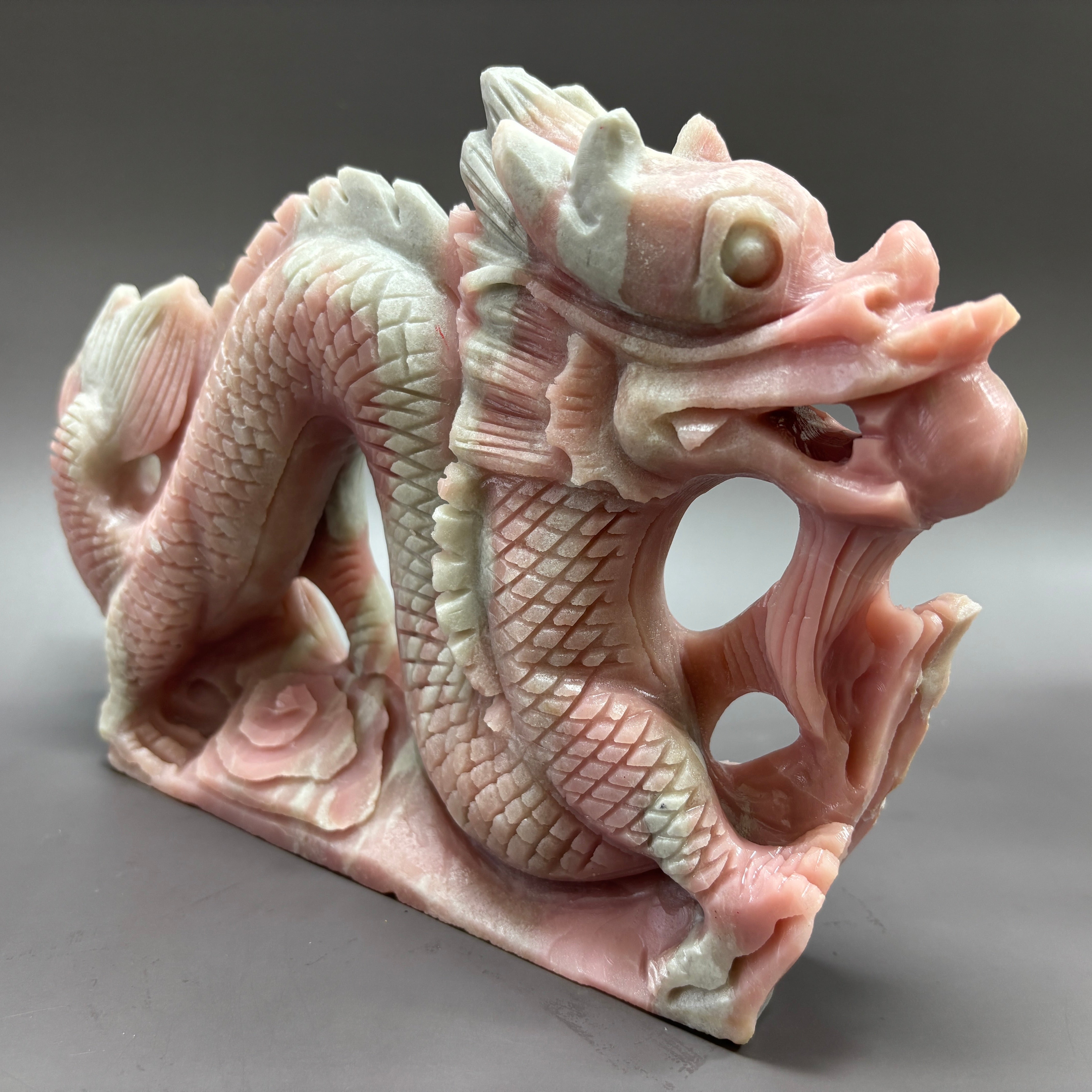 Dragon Natural Pink Opal Hand Carved Crystal Carving Table Decor Gift Home Decor