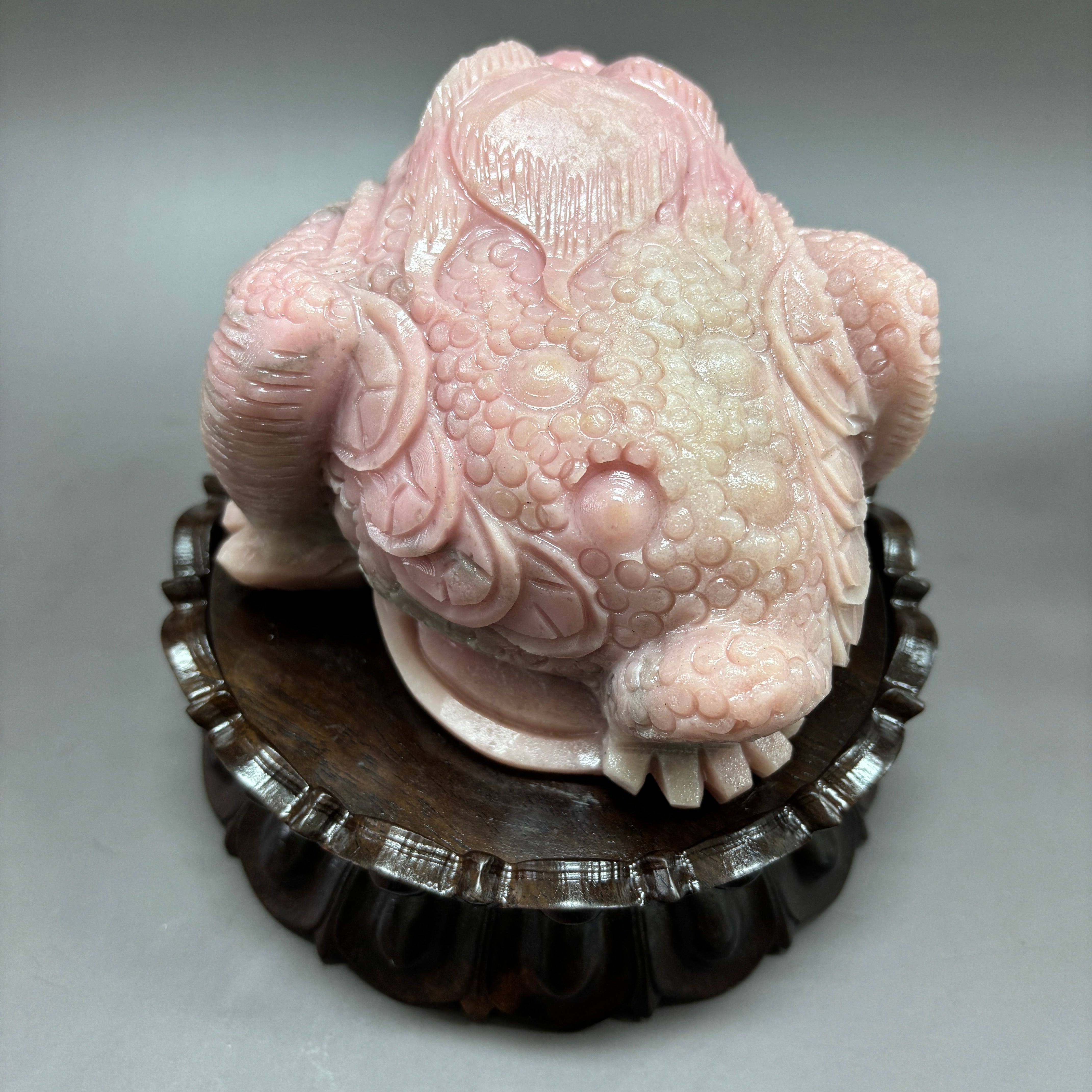 Money Toad Jin Chan Natural Pink Opal Crystal Carving Table Decor Gift Home Decor