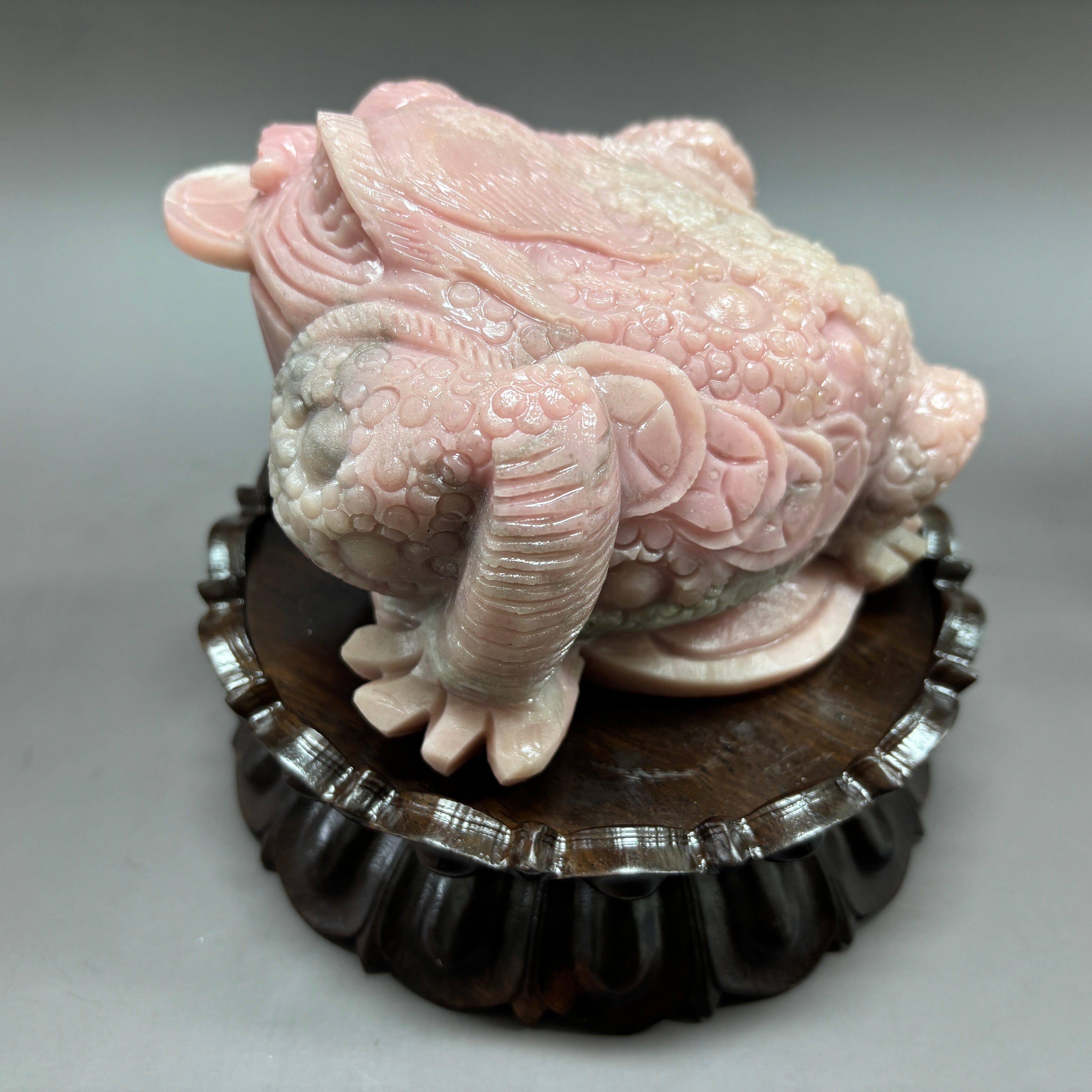 Money Toad Jin Chan Natural Pink Opal Crystal Carving Table Decor Gift Home Decor