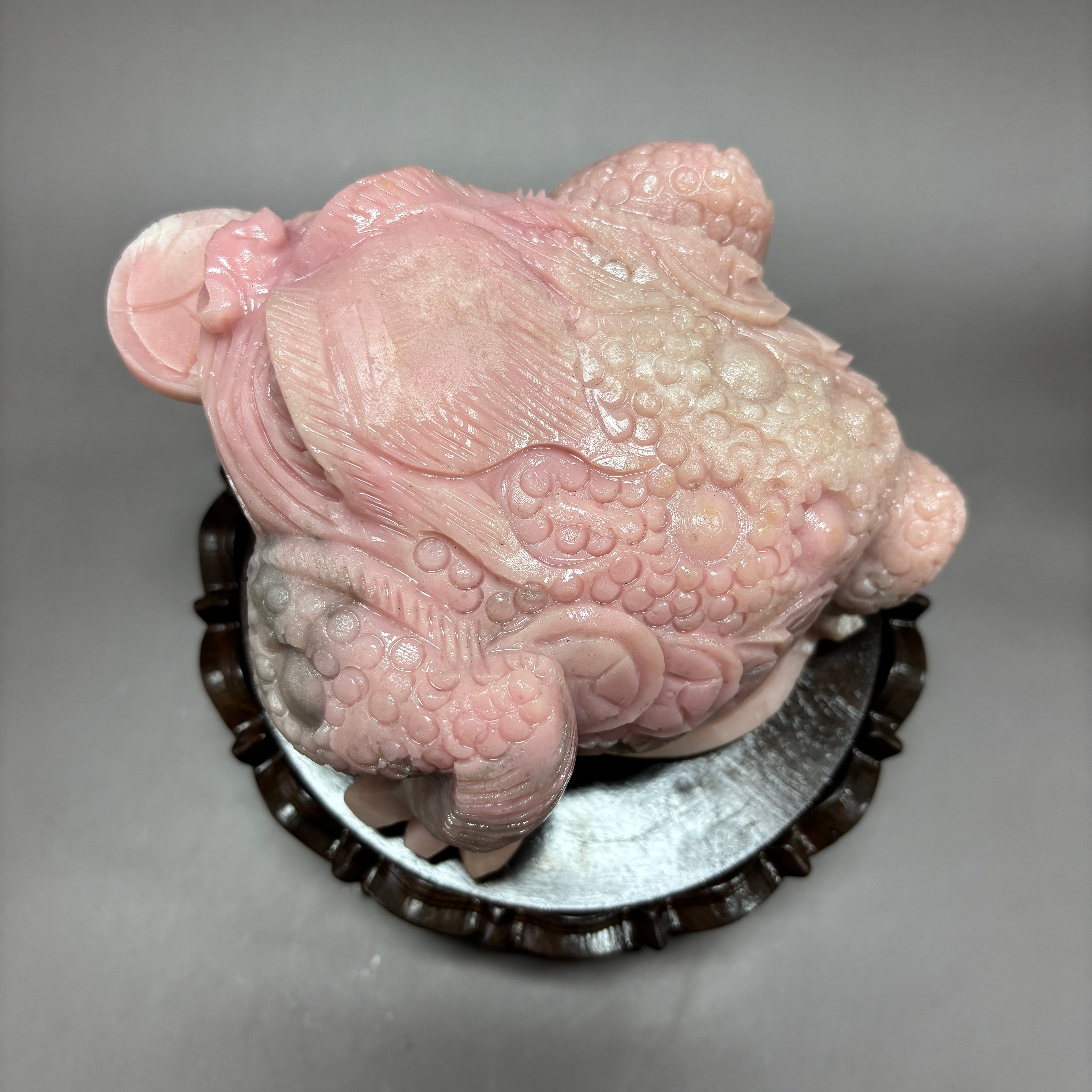 Money Toad Jin Chan Natural Pink Opal Crystal Carving Table Decor Gift Home Decor