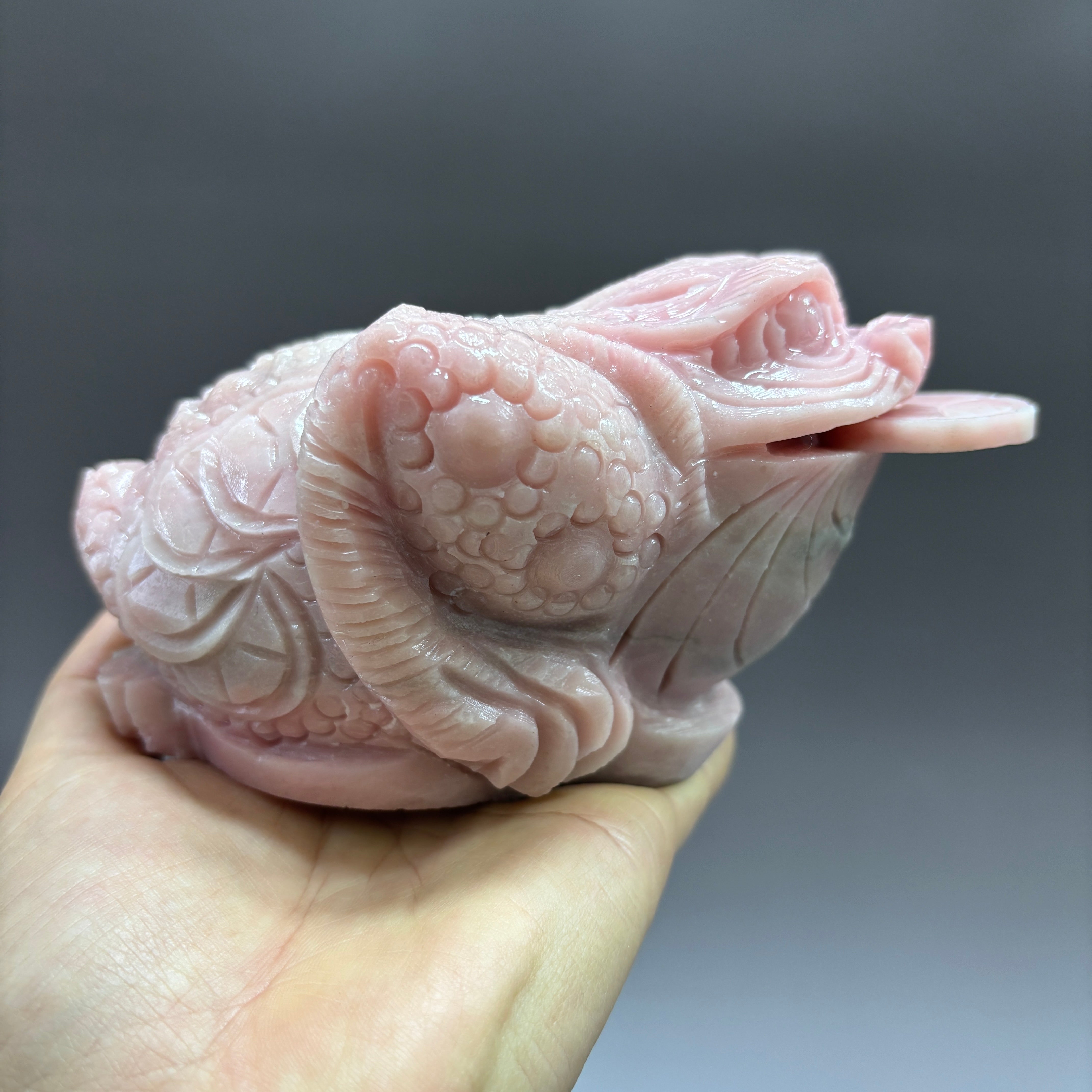 Money Toad Jin Chan Natural Pink Opal Crystal Carving Table Decor Gift Home Decor