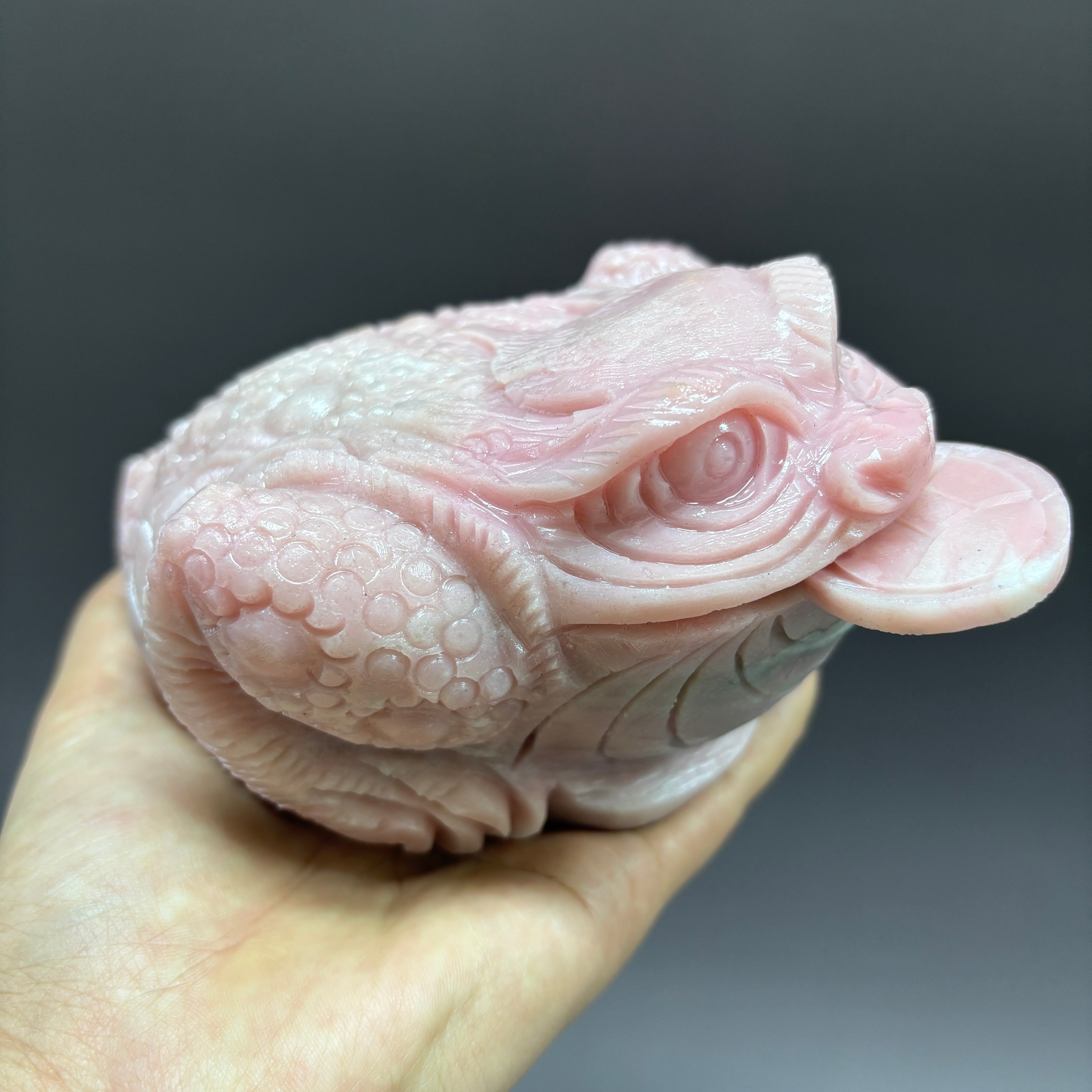 Money Toad Jin Chan Natural Pink Opal Crystal Carving Table Decor Gift Home Decor