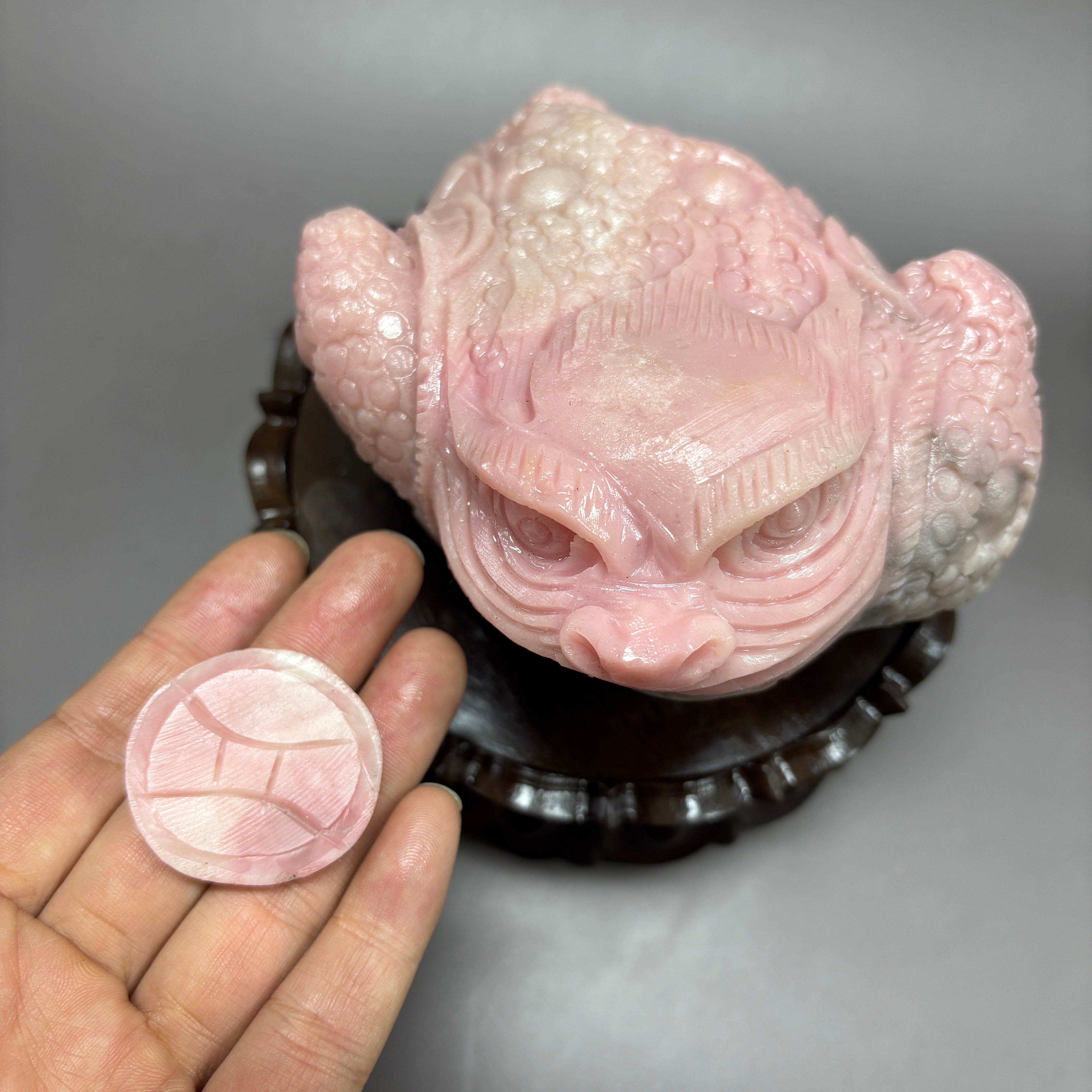 Money Toad Jin Chan Natural Pink Opal Crystal Carving Table Decor Gift Home Decor