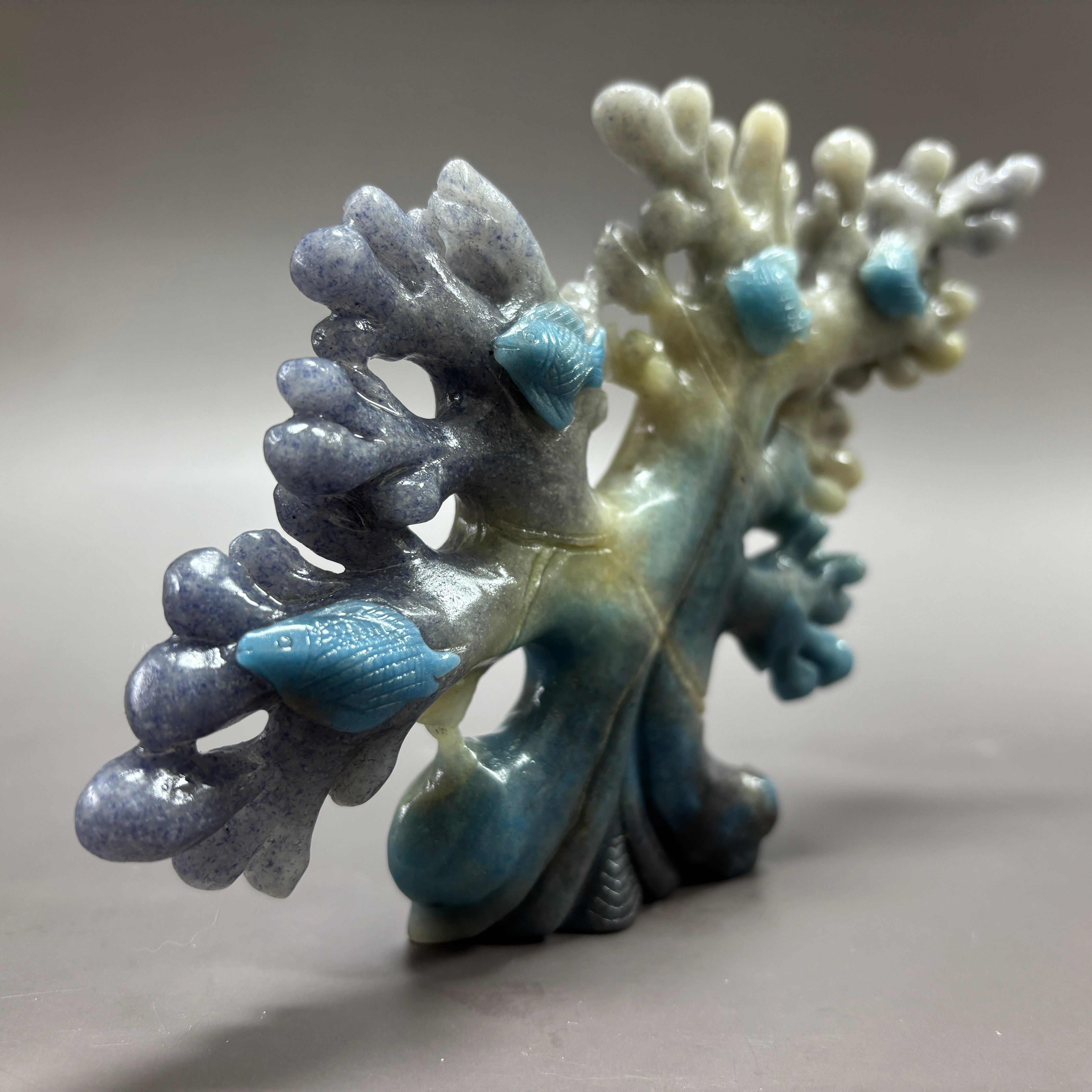 Coral Fish Ocean Scene Natural Trollite Crystal Carving Table Decor Gift Home Decor