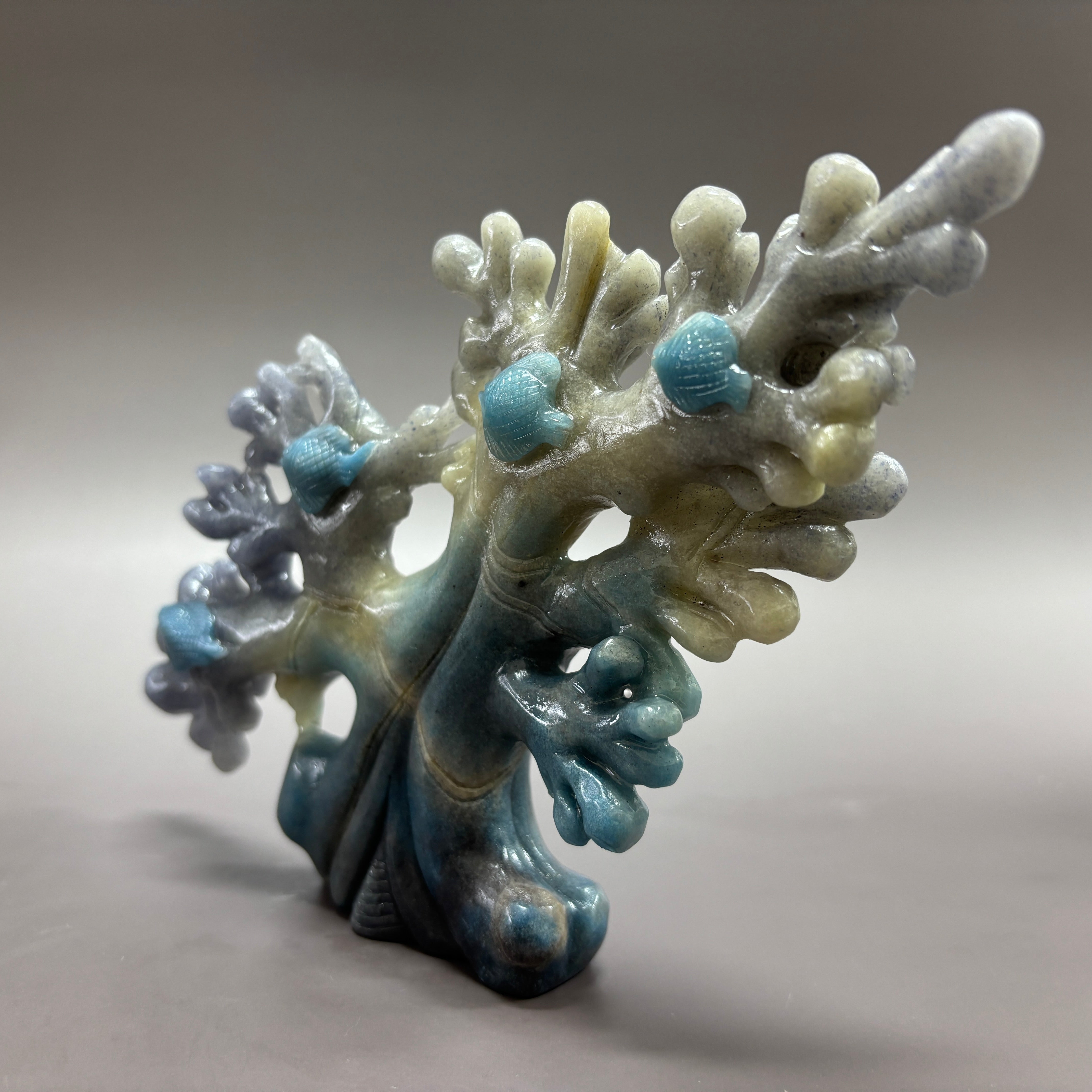 Coral Fish Ocean Scene Natural Trollite Crystal Carving Table Decor Gift Home Decor