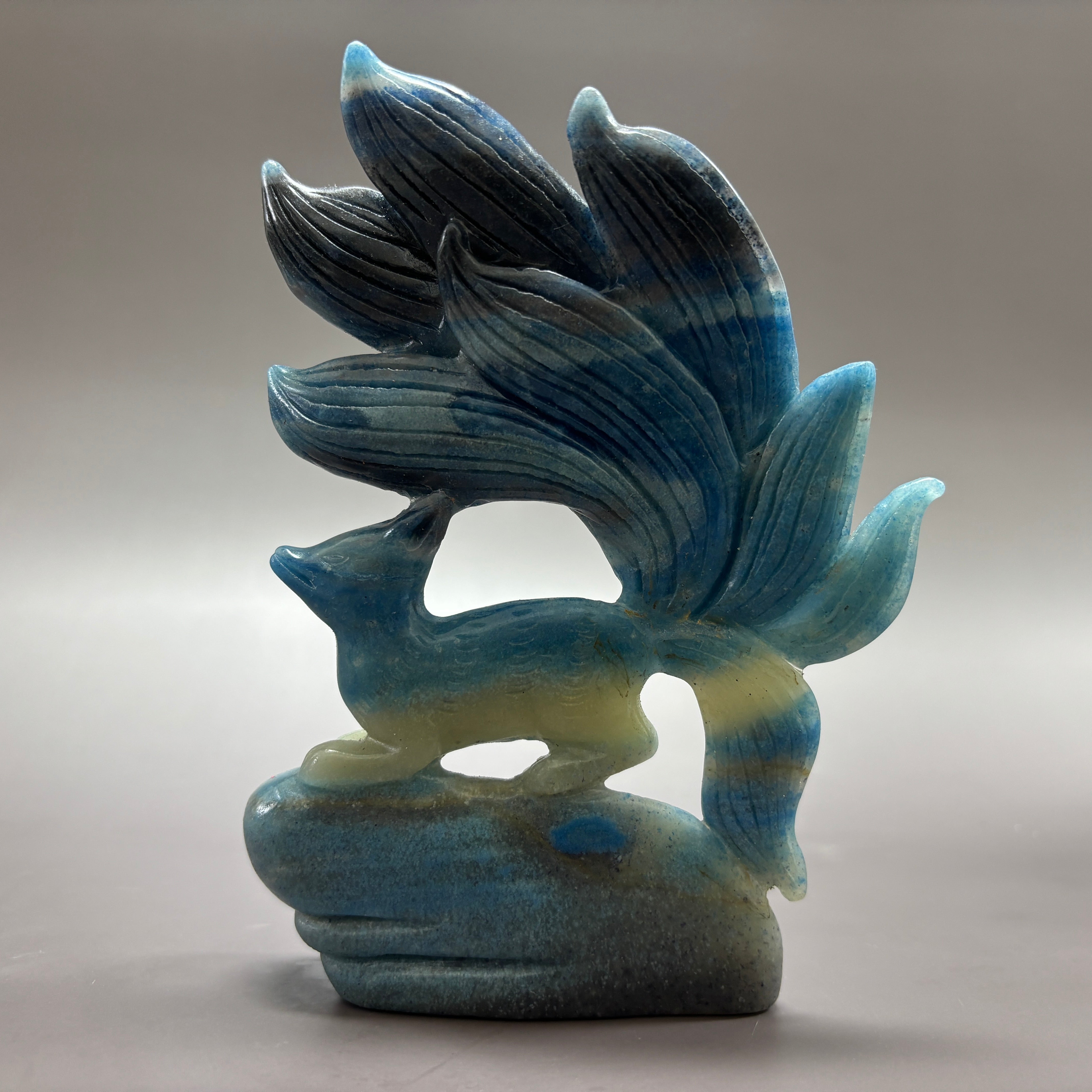 Nine Tail Fox Natural Trollite Crystal Carving Table Decor Gift Home Decor