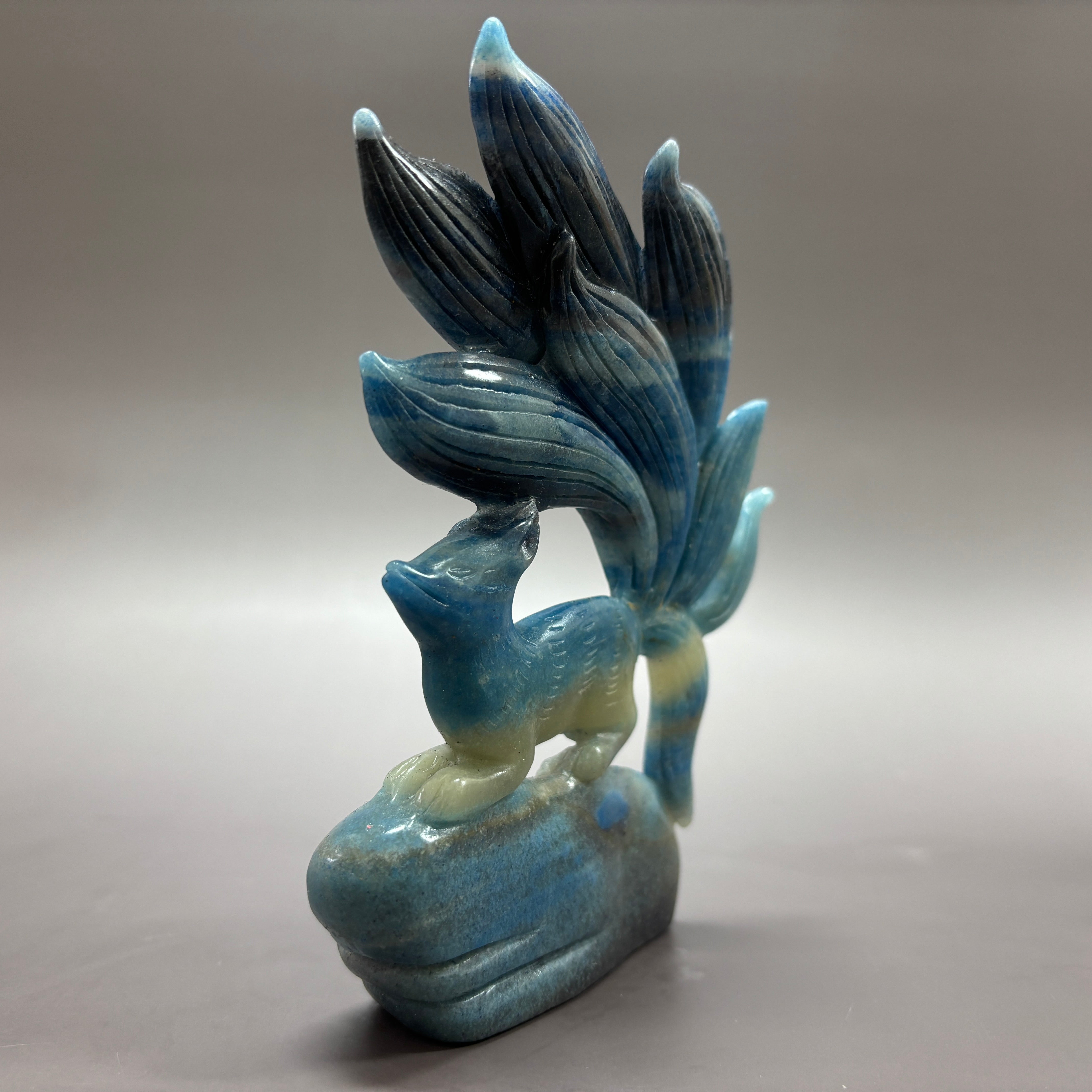 Nine Tail Fox Natural Trollite Crystal Carving Table Decor Gift Home Decor