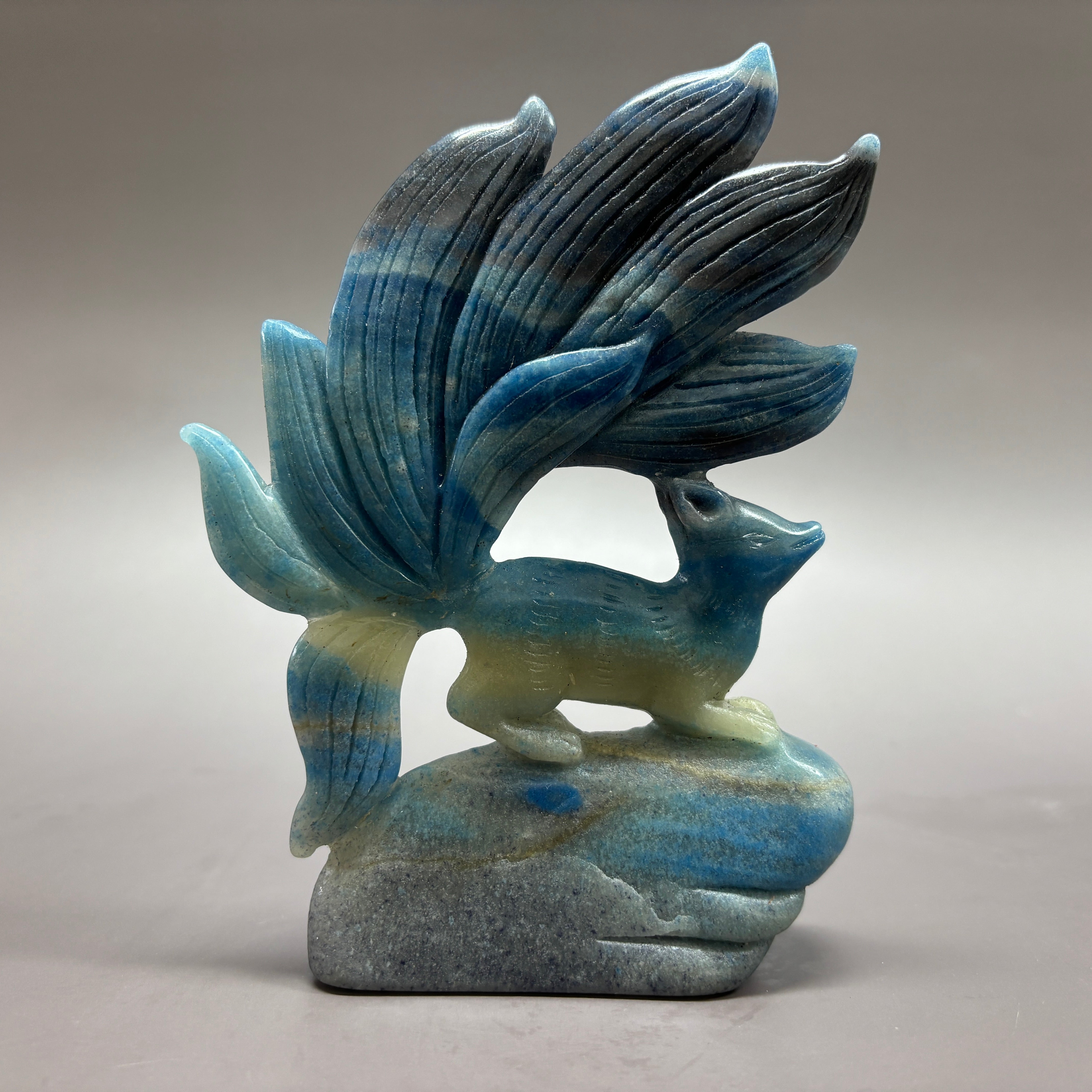 Nine Tail Fox Natural Trollite Crystal Carving Table Decor Gift Home Decor