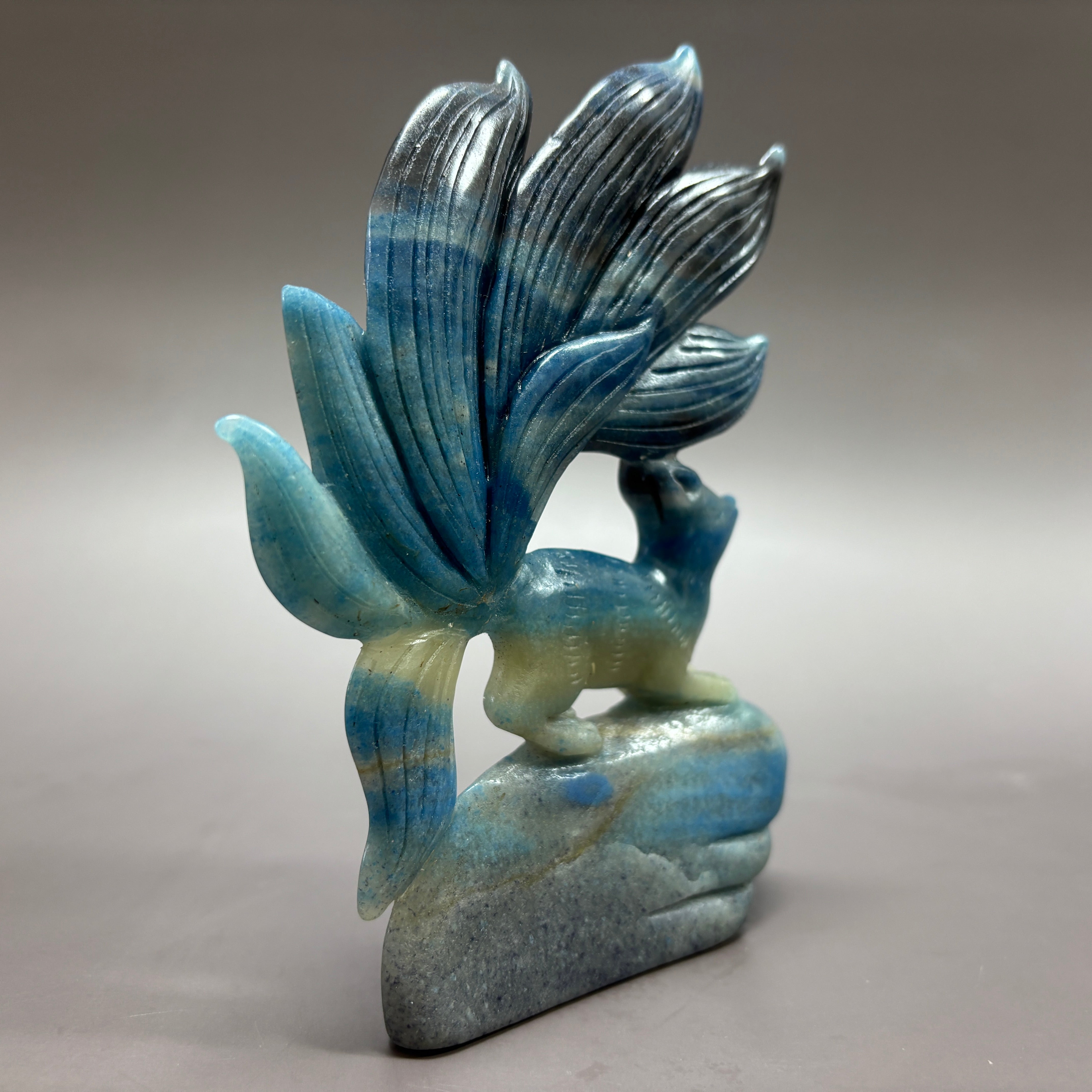 Nine Tail Fox Natural Trollite Crystal Carving Table Decor Gift Home Decor