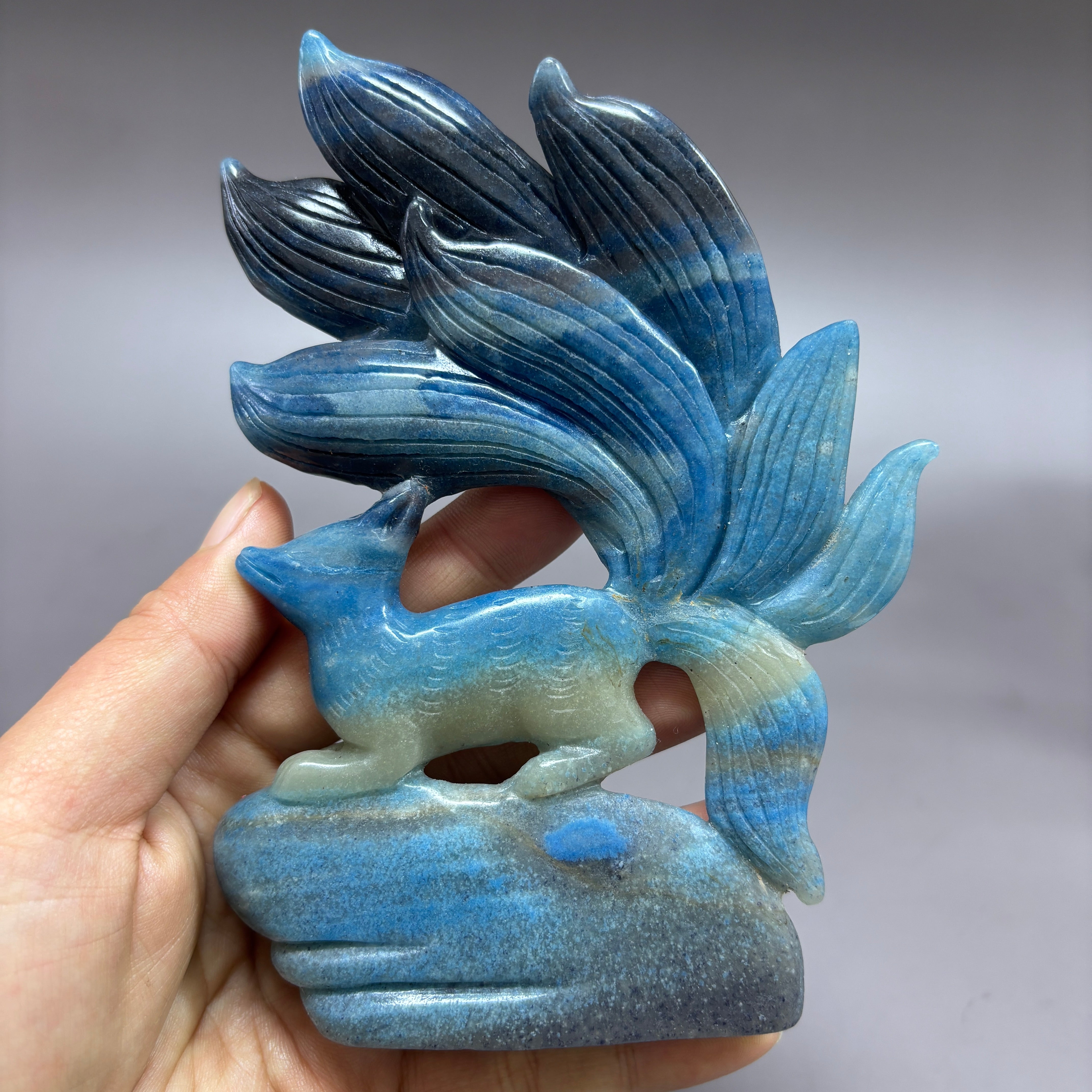 Nine Tail Fox Natural Trollite Crystal Carving Table Decor Gift Home Decor