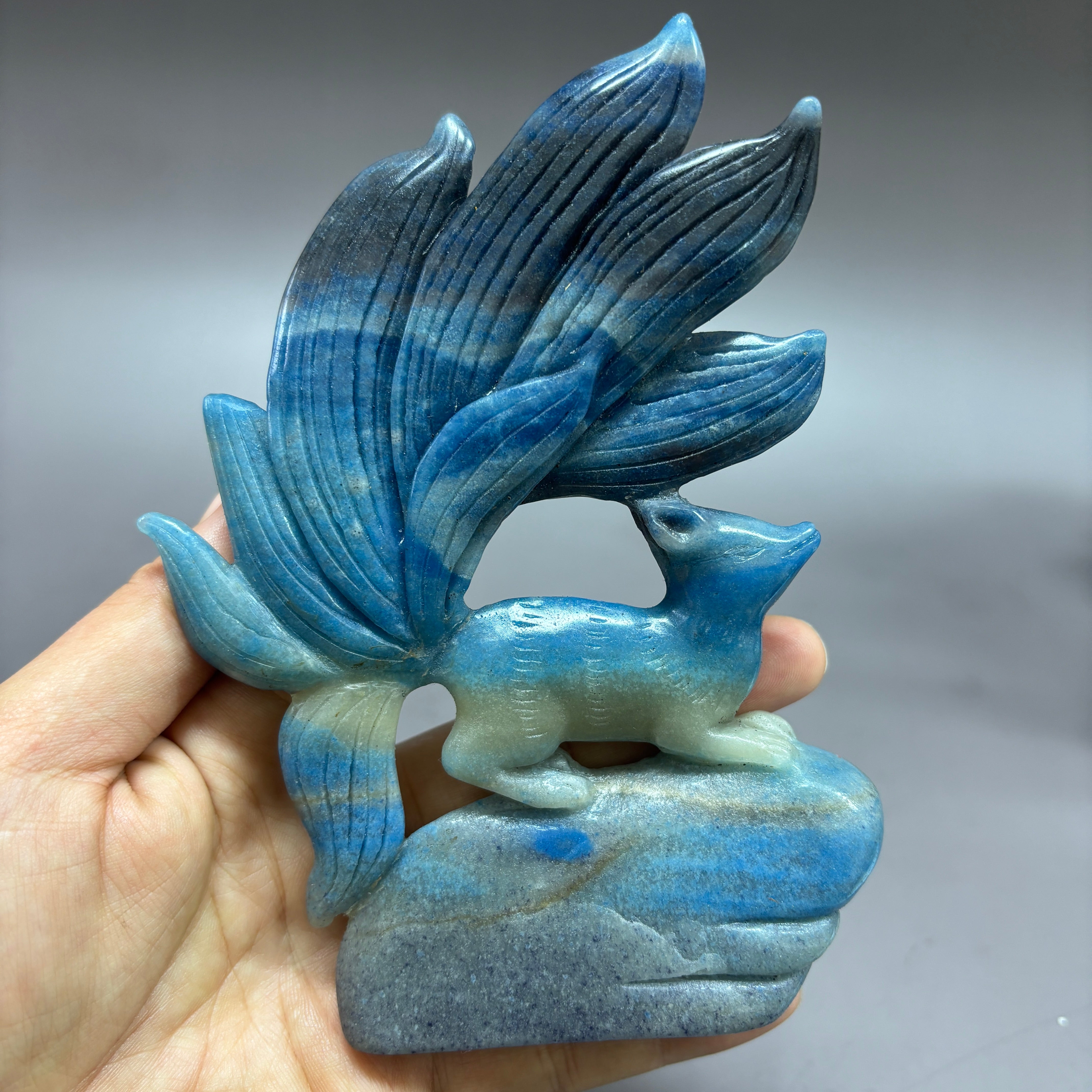 Nine Tail Fox Natural Trollite Crystal Carving Table Decor Gift Home Decor