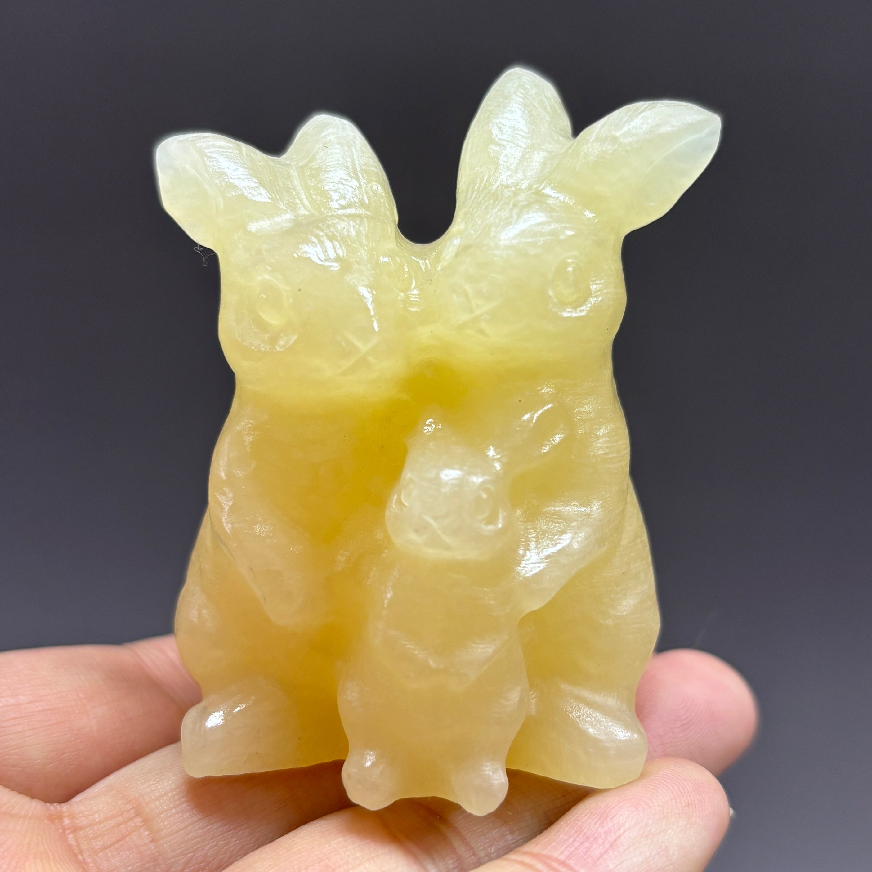 6CM Three Rabbit Family Natural Stone Crystal Carving Statue Table Decor Gift