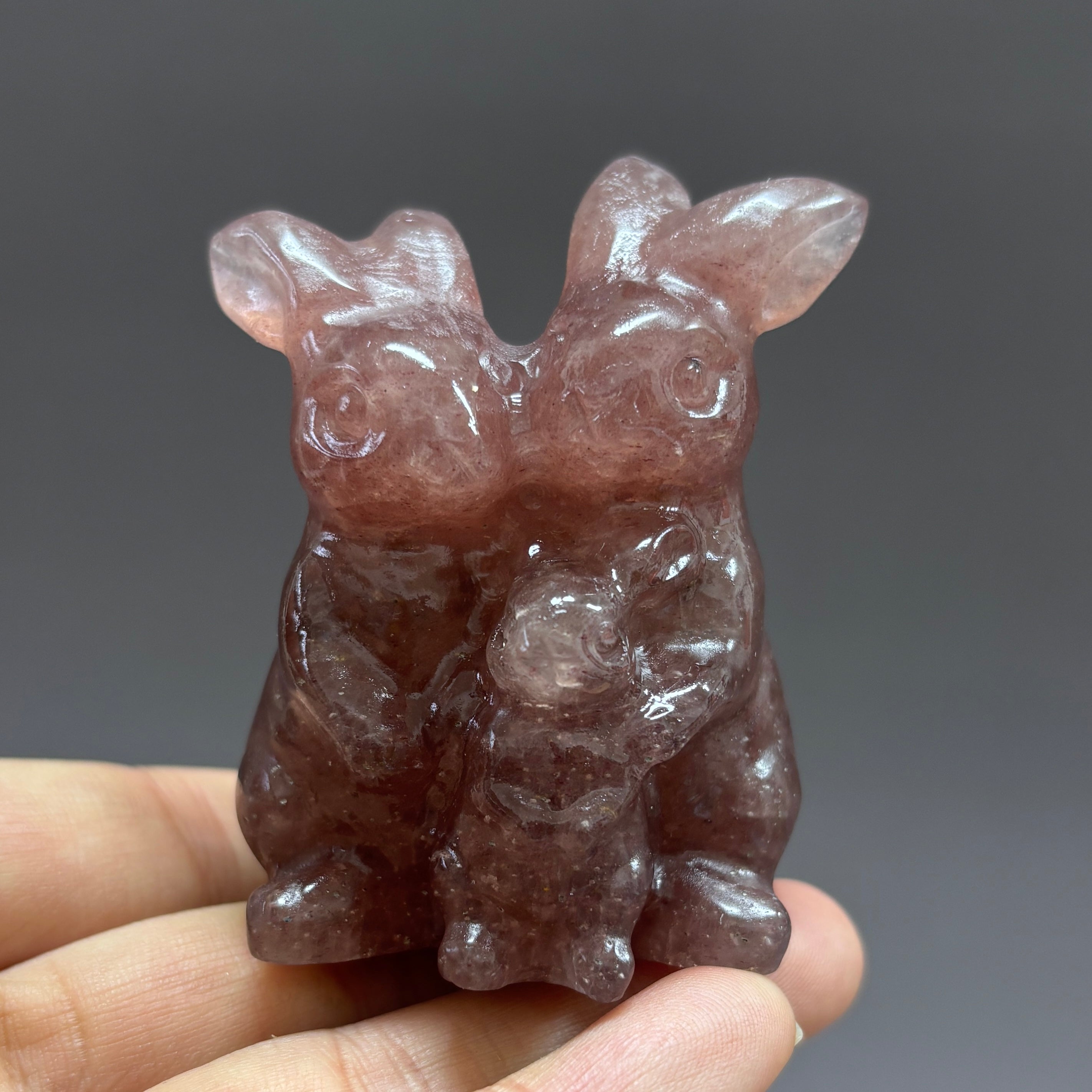 6CM Three Rabbit Family Natural Stone Crystal Carving Statue Table Decor Gift