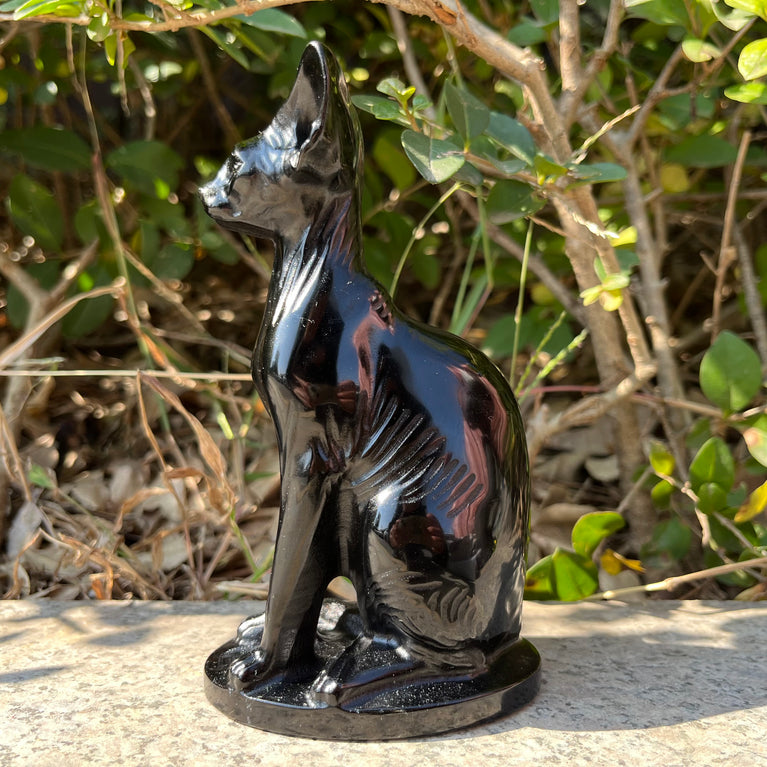 15CM Black Obsidian Egyptian Cat Sphynx Cat Carving Natural Crystal Healing Stone Home Decoration