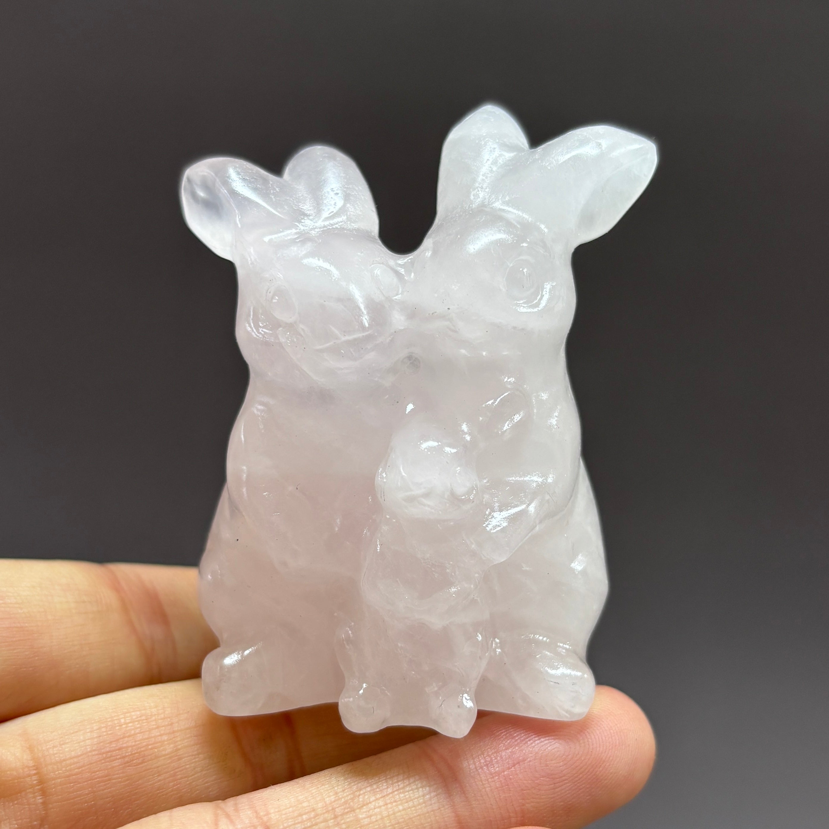 6CM Three Rabbit Family Natural Stone Crystal Carving Statue Table Decor Gift