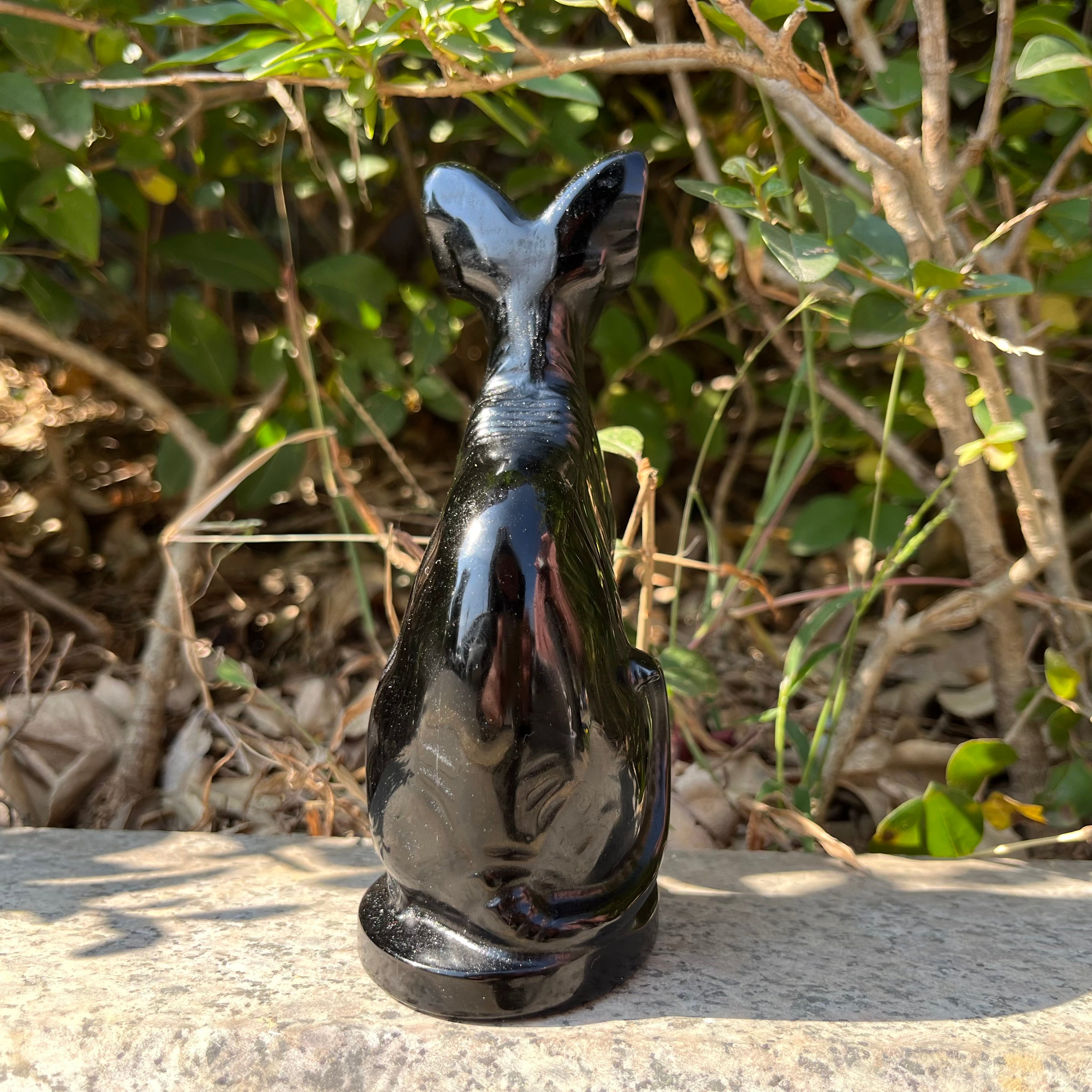 15CM Black Obsidian Egyptian Cat Sphynx Cat Carving