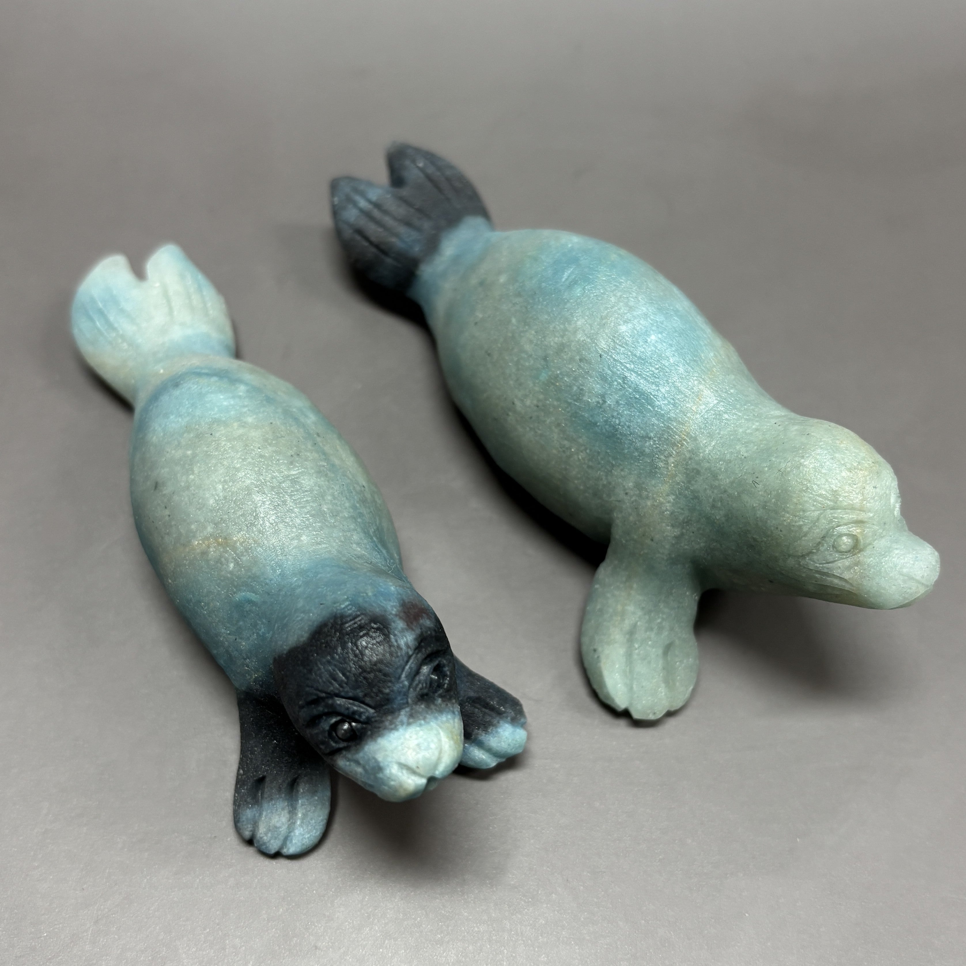 2PCS Natural Trollite Hand Carved Sail Carving Table Decor Gift