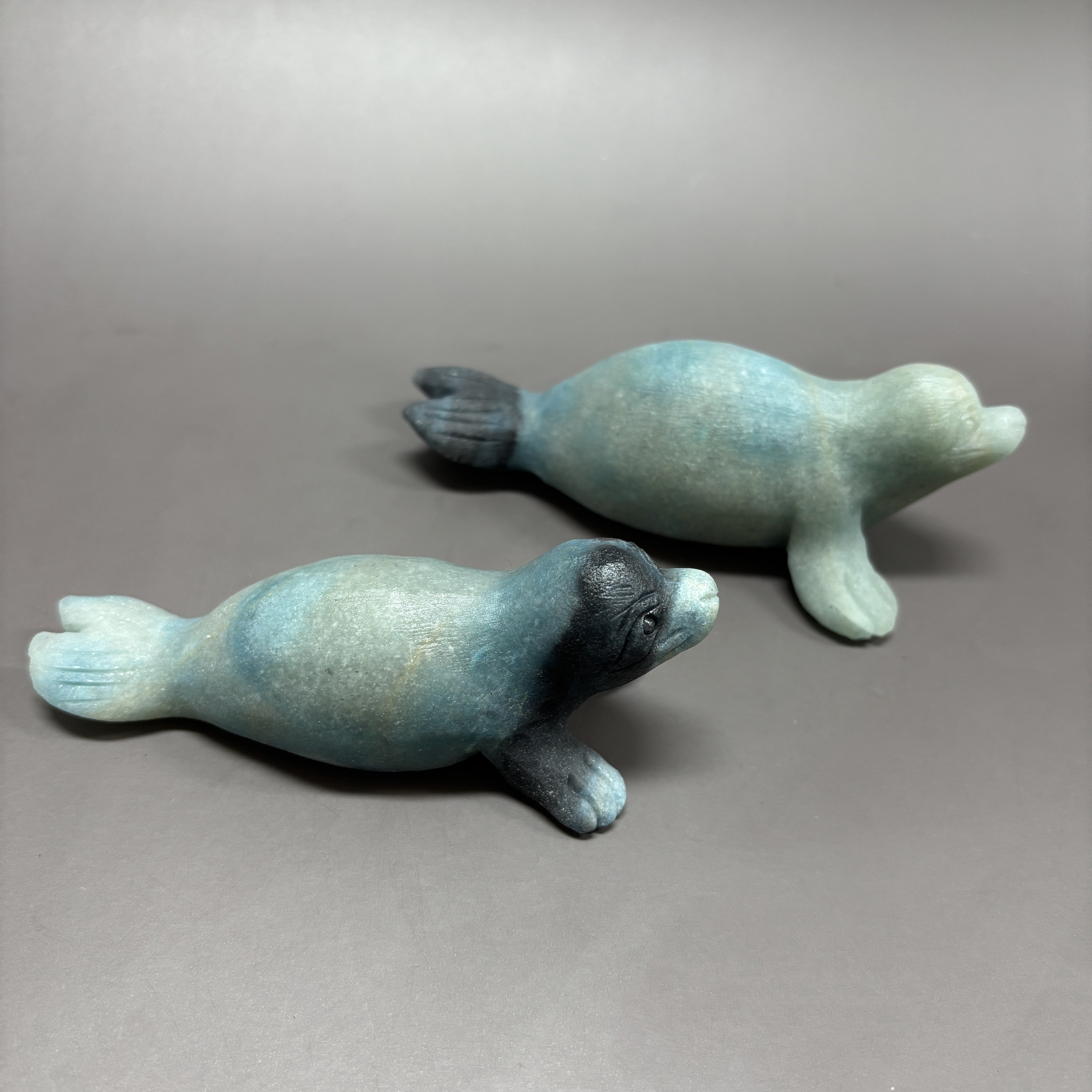 2PCS Natural Trollite Hand Carved Sail Carving Table Decor Gift