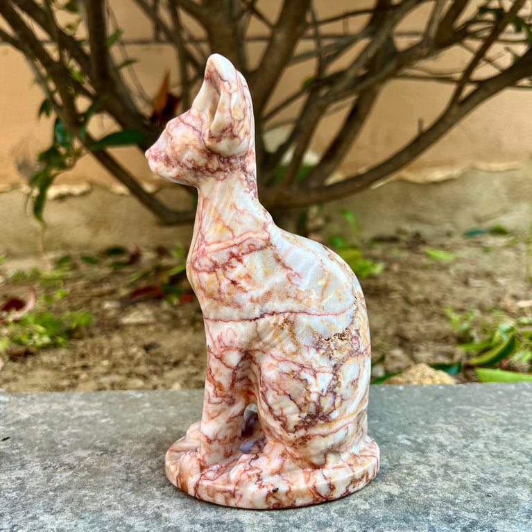 15CM Red Vein Japer Egyptian Cat Sphynx Cat Carving Natural Crystal Healing Stone Home Decoration