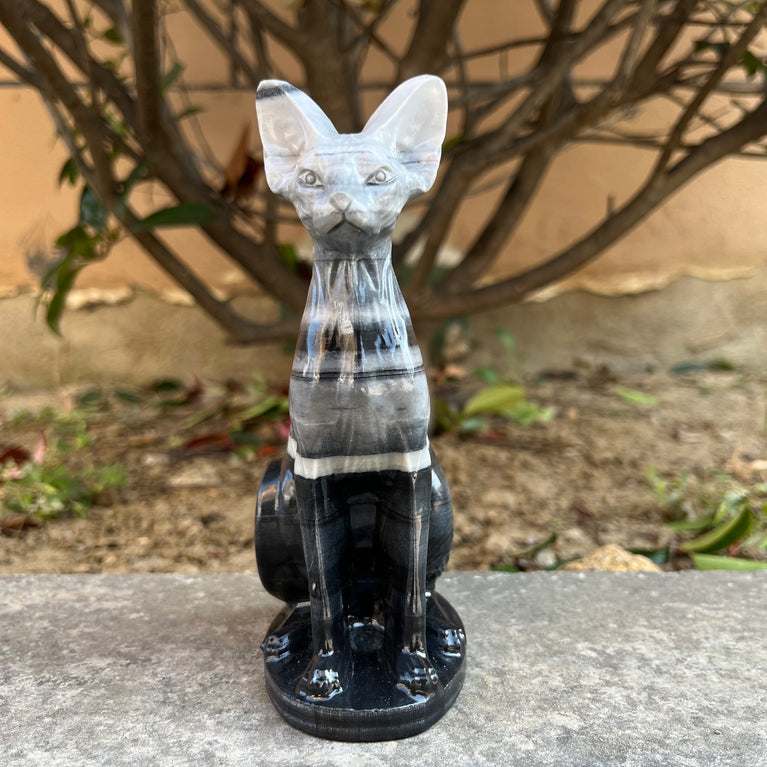 15CM Egyptian Cat Sphynx Cat Taiji Stone Carving Natural Crystal Healing Stone Home Decoration