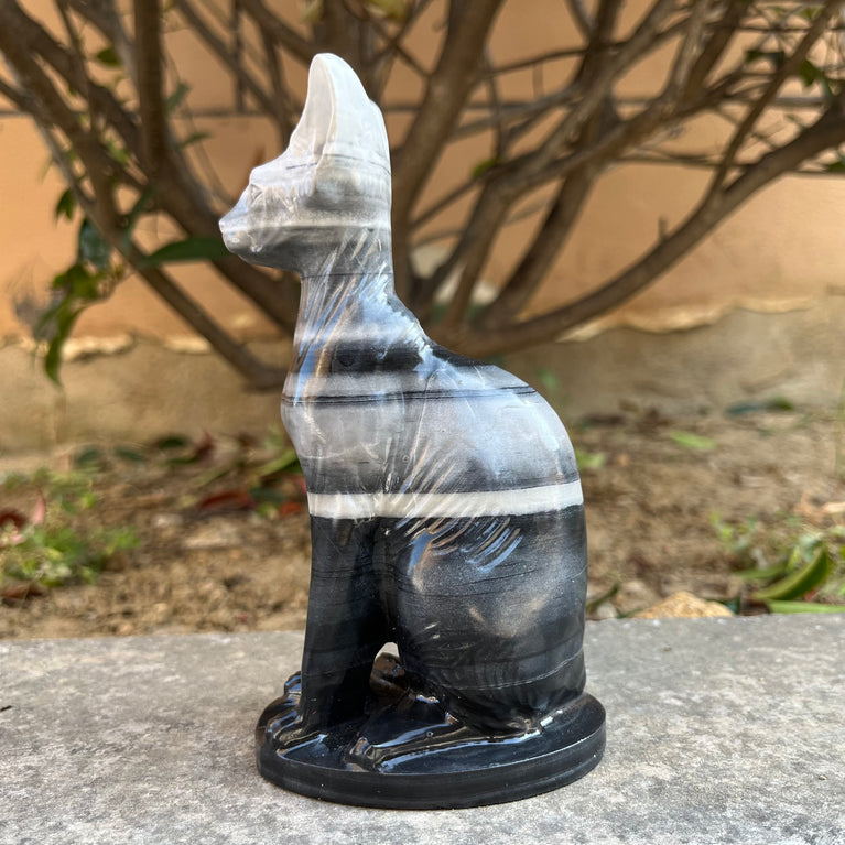 15CM Egyptian Cat Sphynx Cat Taiji Stone Carving Natural Crystal Healing Stone Home Decoration