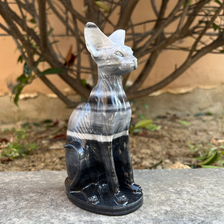 15CM Egyptian Cat Sphynx Cat Taiji Stone Carving Natural Crystal Healing Stone Home Decoration