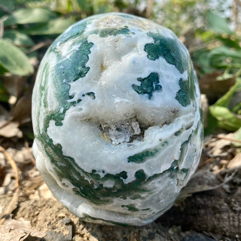 Natural Moss Agate Skull Skeleton Carving Wholesale Natural Crystal Healing Stone Decoration