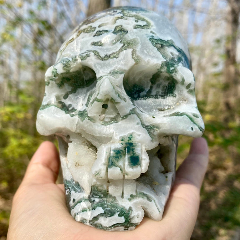 Natural Moss Agate Skull Skeleton Carving Wholesale Natural Crystal Healing Stone Decoration