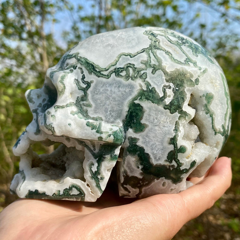 Natural Moss Agate Skull Skeleton Carving Wholesale Natural Crystal Healing Stone Decoration