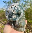 Natural Moss Agate Skull Skeleton Carving Wholesale Natural Crystal Healing Stone Decoration