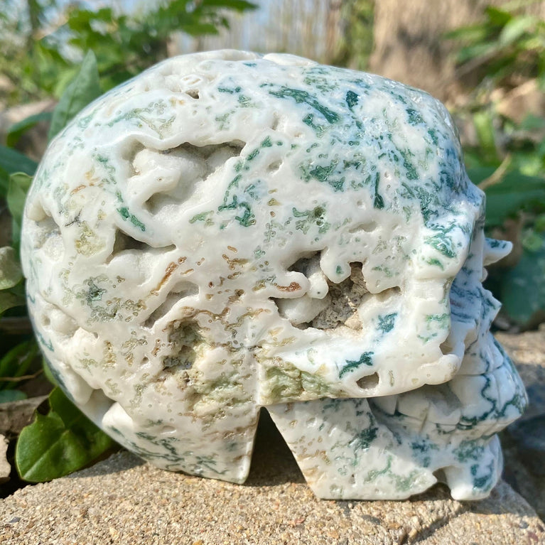 Natural Moss Agate Skull Skeleton Carving Wholesale Natural Crystal Healing Stone Decoration