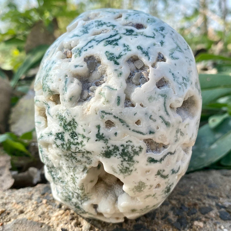 Natural Moss Agate Skull Skeleton Carving Wholesale Natural Crystal Healing Stone Decoration