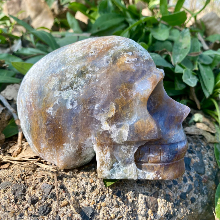 Natural Moss Agate Skull Skeleton Carving Wholesale Natural Crystal Healing Stone Decoration