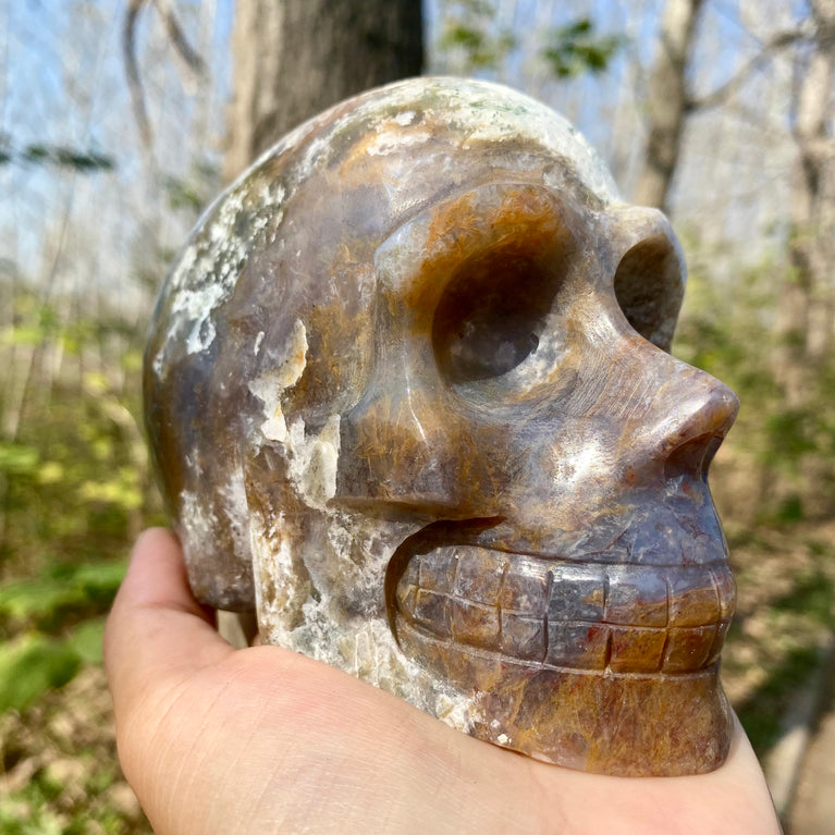 Natural Moss Agate Skull Skeleton Carving Wholesale Natural Crystal Healing Stone Decoration