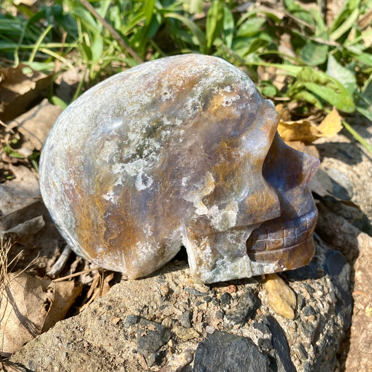 Natural Moss Agate Skull Skeleton Carving Wholesale Natural Crystal Healing Stone Decoration