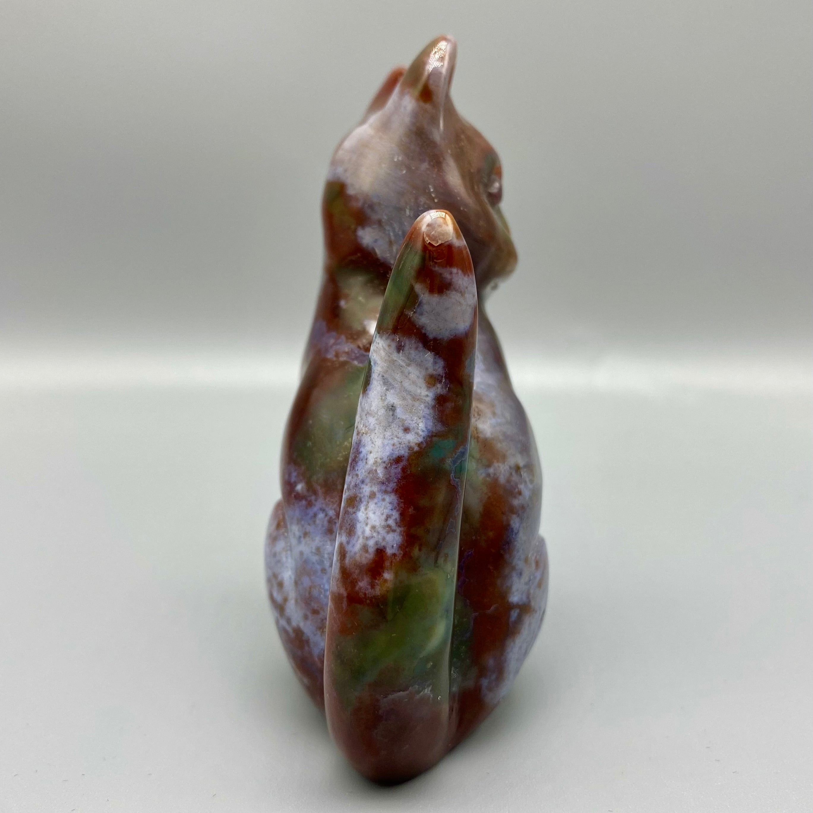8.5CM Ocean Jasper Handcarved Sitting Cat Carving Natural Crystal Home Decoration Gift