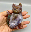 8.5CM Ocean Jasper Handcarved Sitting Cat Carving Natural Crystal Home Decoration Gift