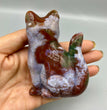 8.5CM Ocean Jasper Handcarved Sitting Cat Carving Natural Crystal Home Decoration Gift