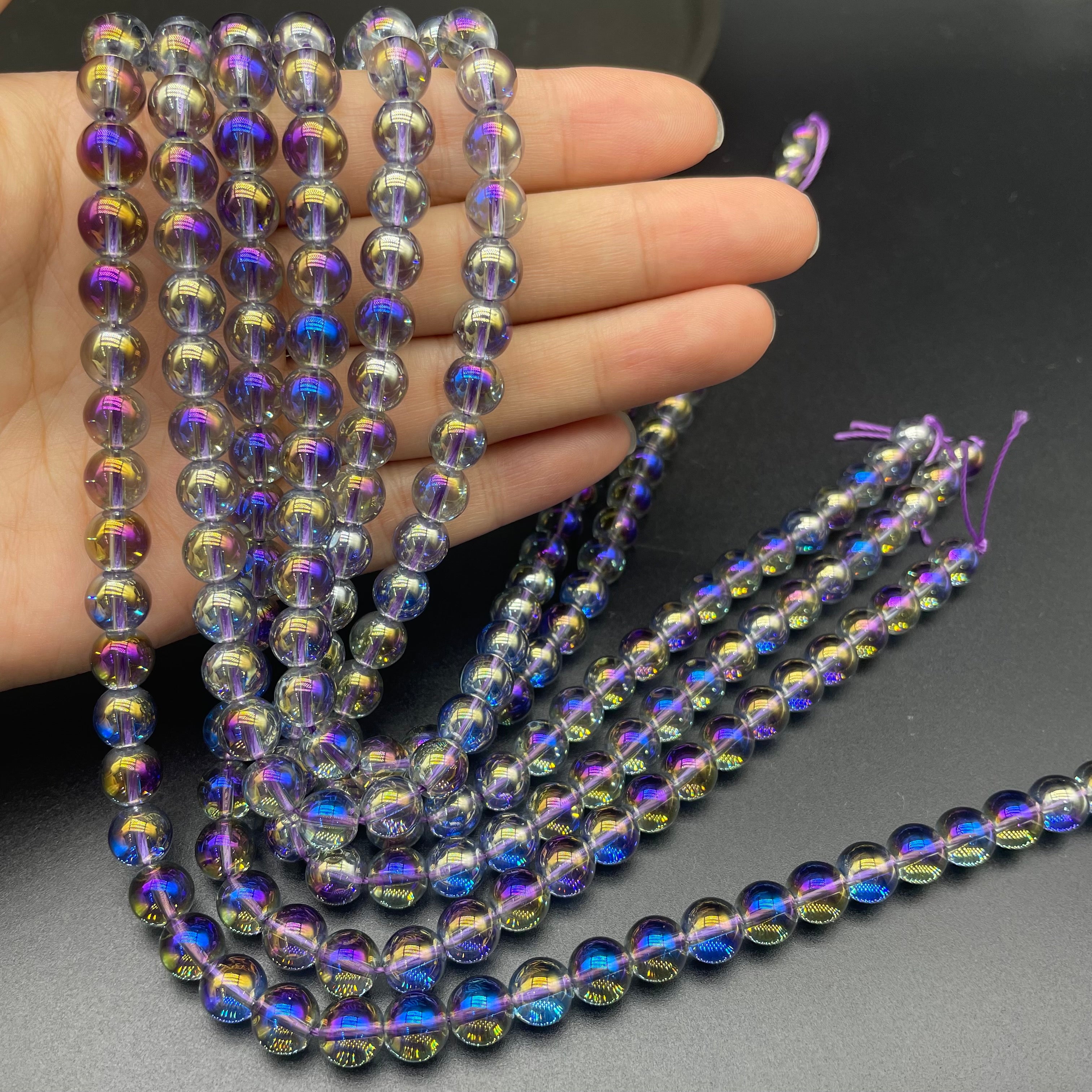 Purple Aura Clear Quartz Beads Strands Loose Beads Jewelry DIY Bracelets Natural Crystal